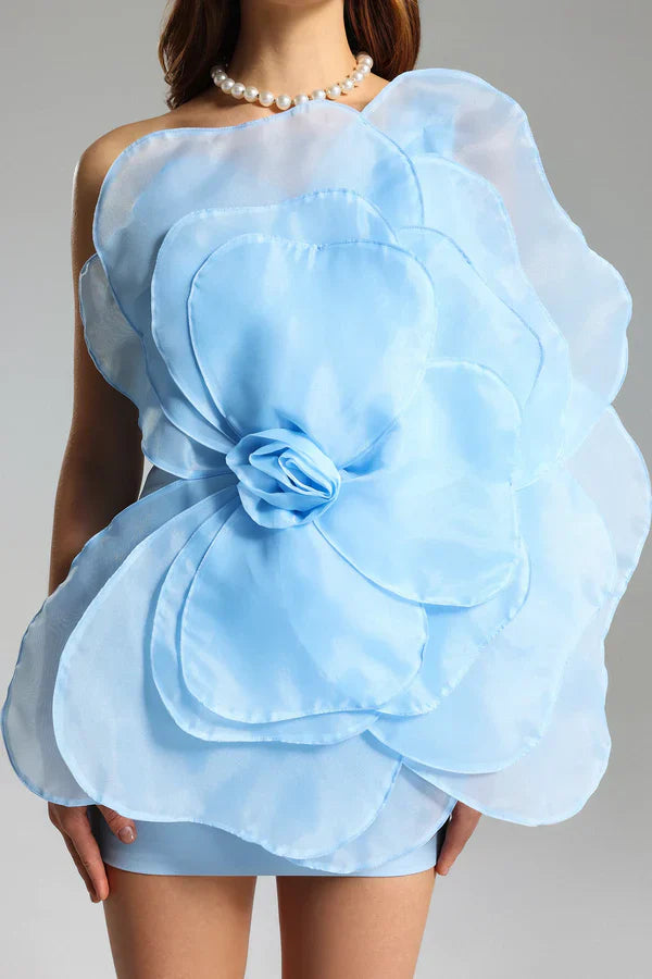 bonnie 3D Voluminous Organza Floral Mini Dress - Blue
