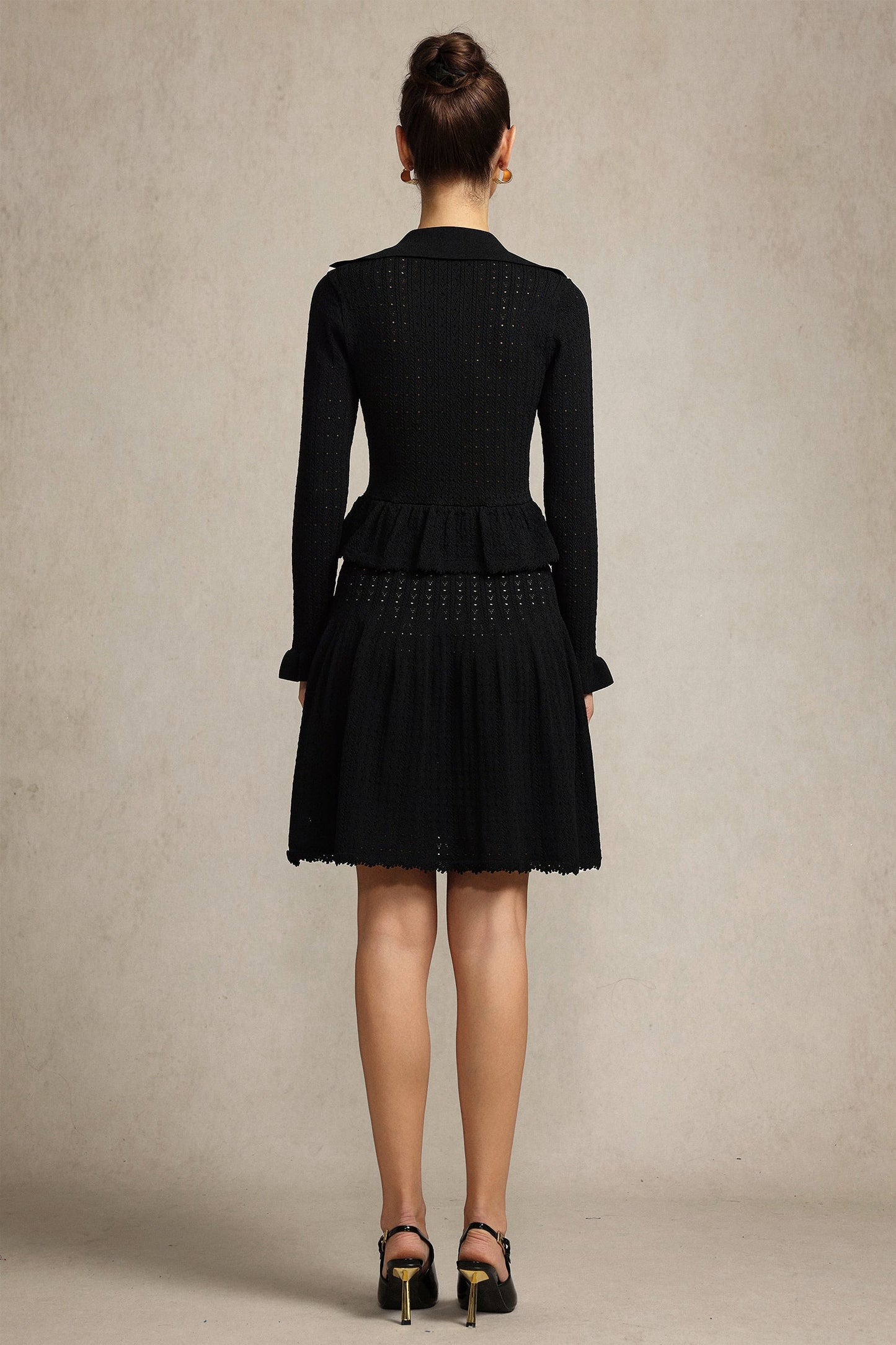 laurel Long Sleeves Folds Black Mini Dress