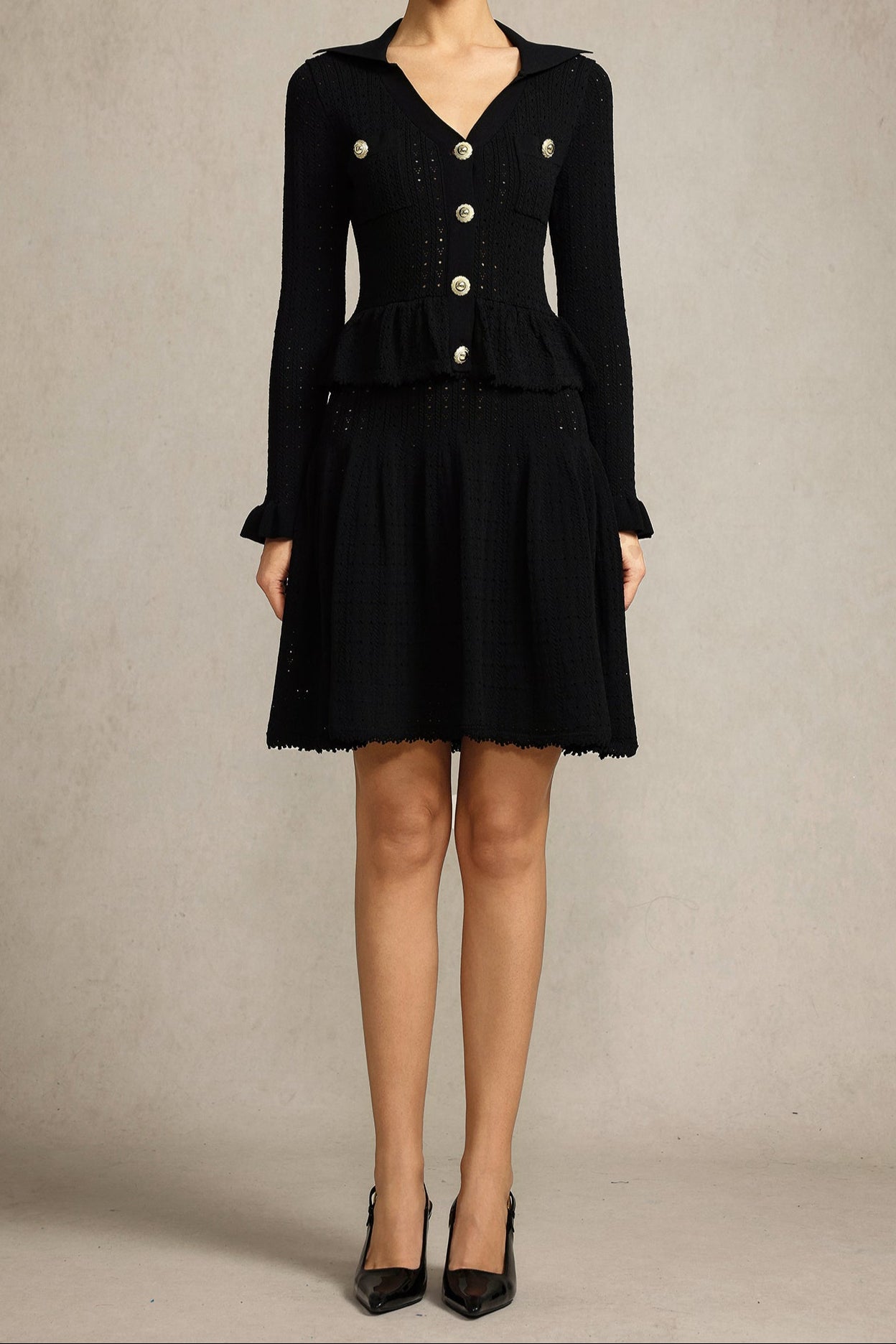laurel Long Sleeves Folds Black Mini Dress