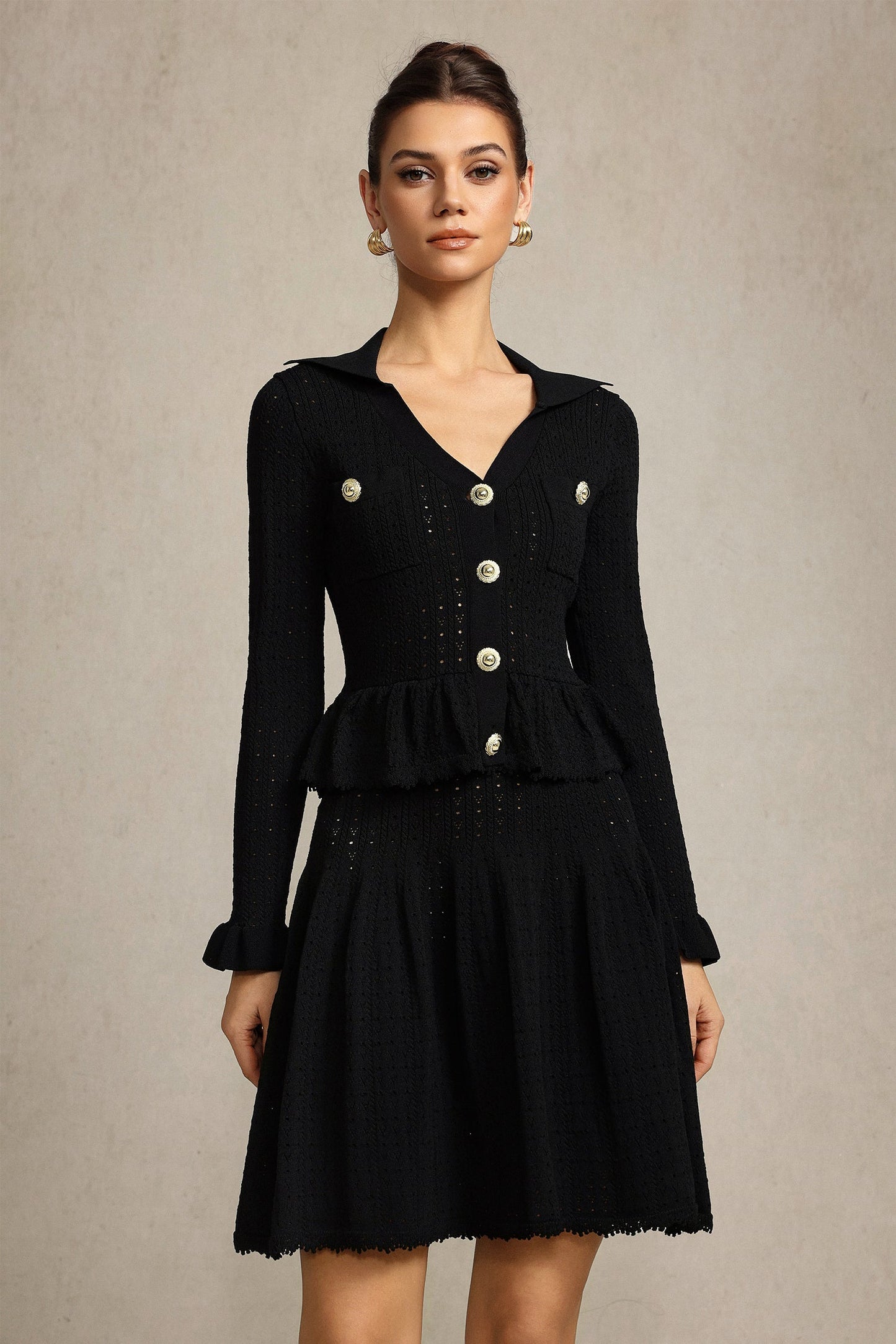 laurel Long Sleeves Folds Black Mini Dress