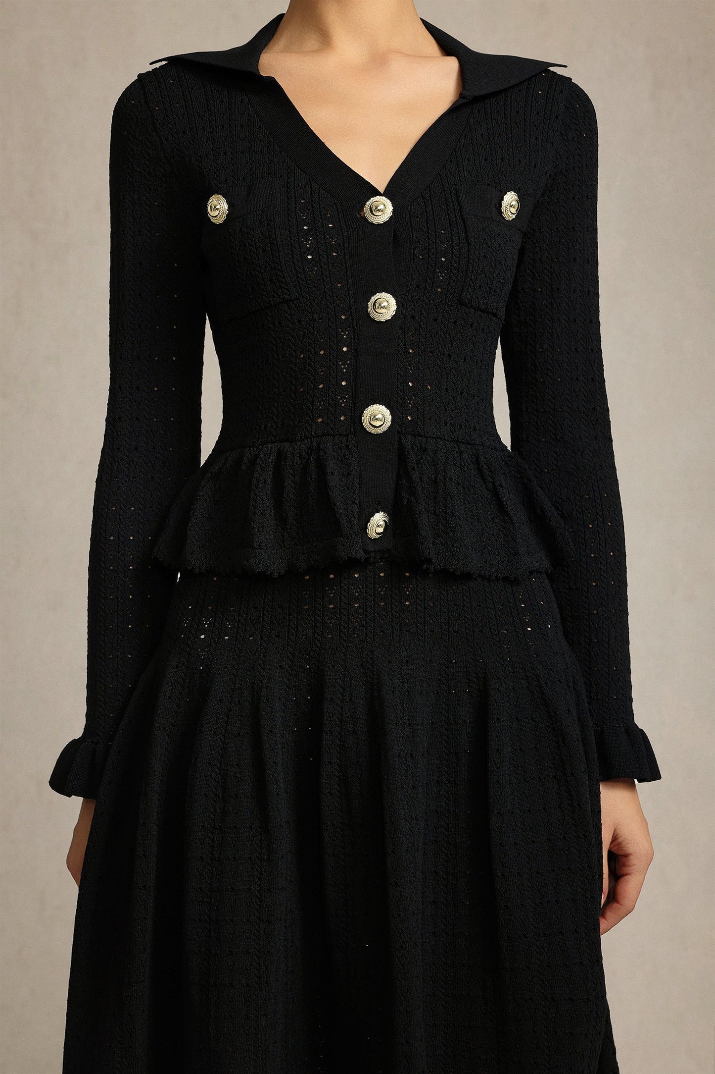 laurel Long Sleeves Folds Black Mini Dress