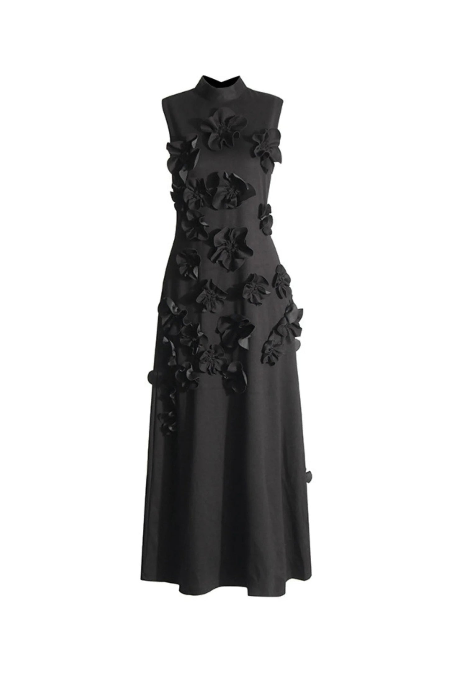 mary BLACK FLOWER EMBELLISHED MAXI DRESS