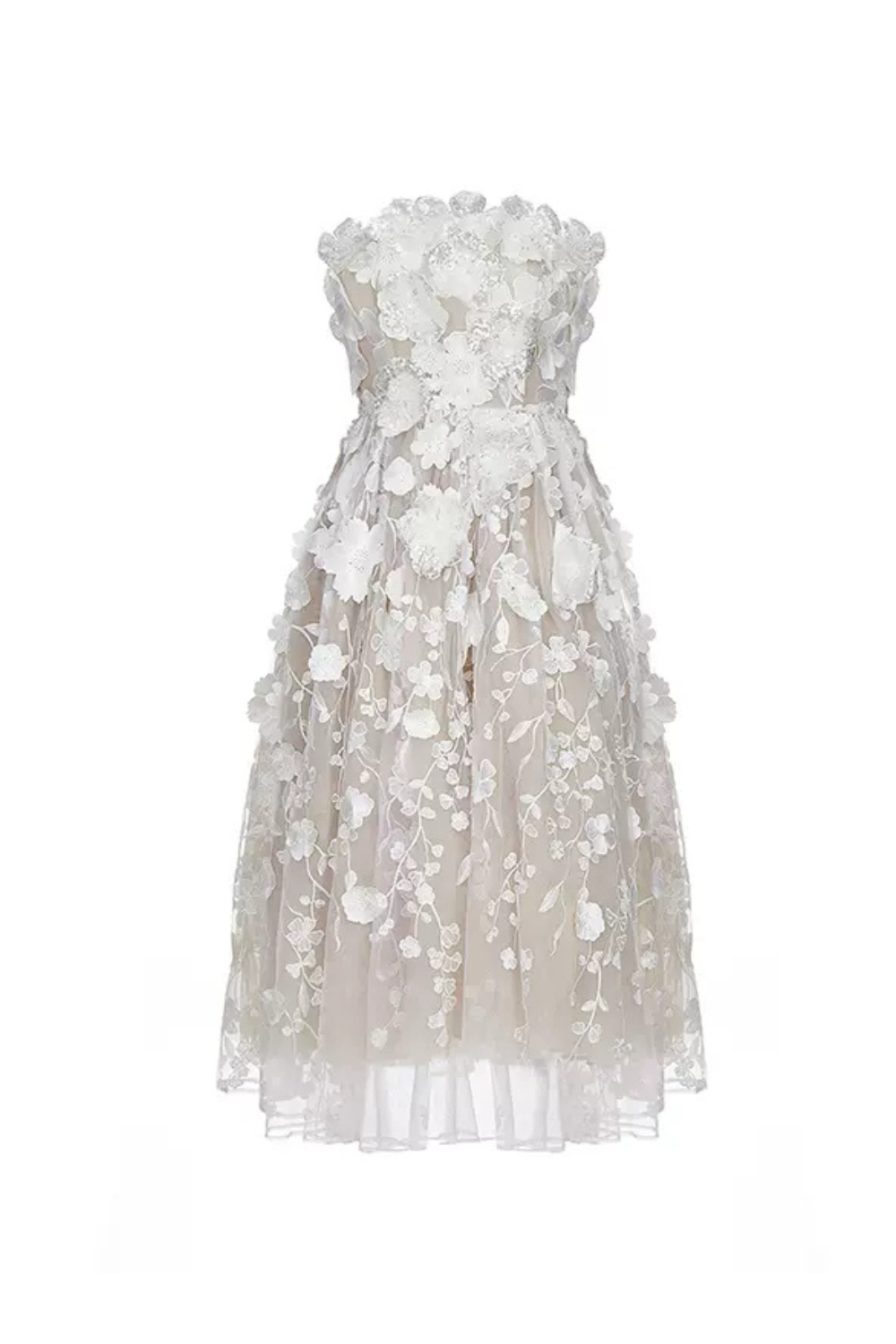 rachel crystal floral embroidery midi dress in white