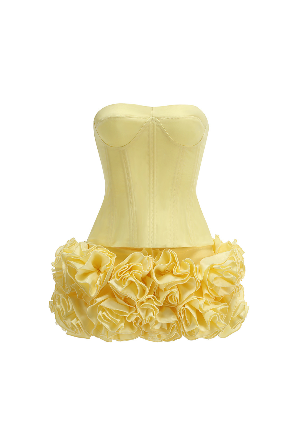 samantha flower embellished mini skirt corset set in yellow