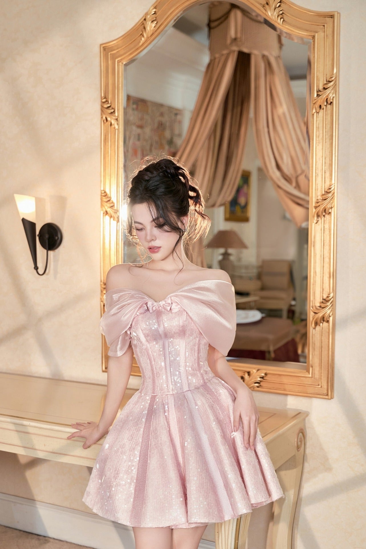 juliet STRAPLESS SEQUIN MINI DRESS IN PINK