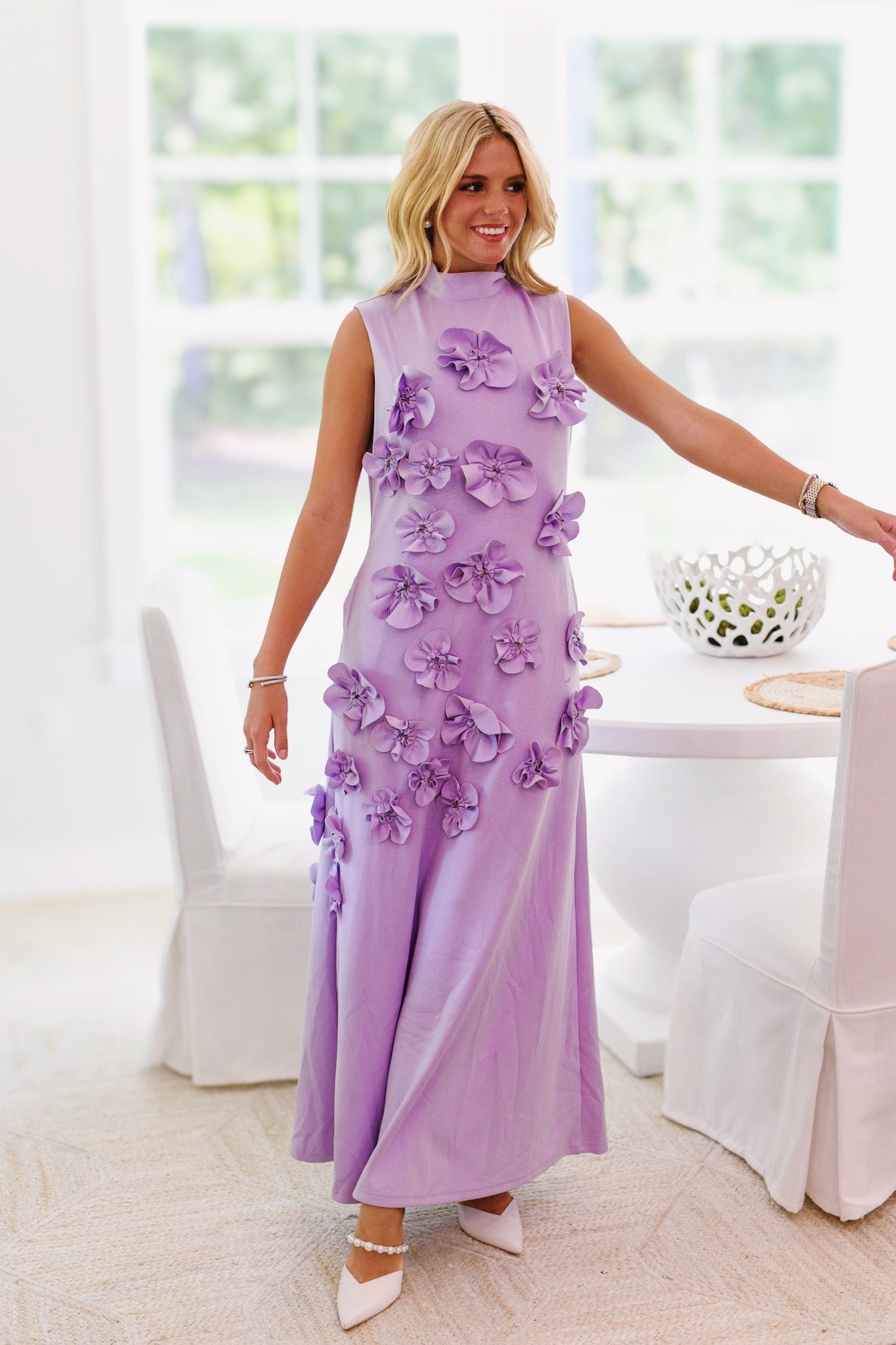 molly PURPLE FLOWER EMBELLISHED MAXI DRESS