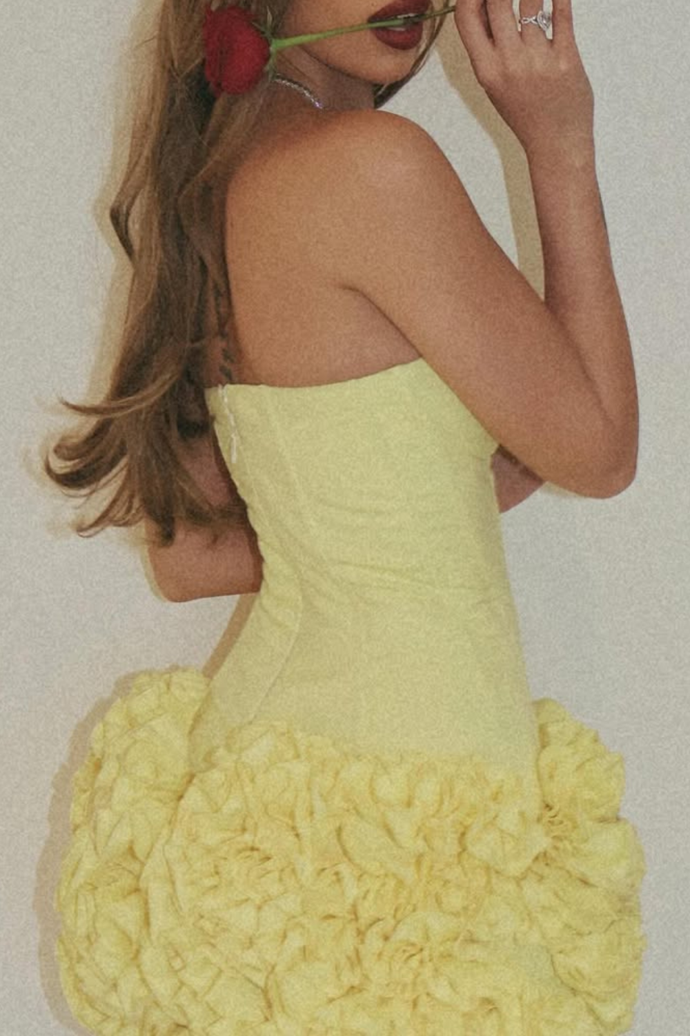 samantha flower embellished mini skirt corset set in yellow