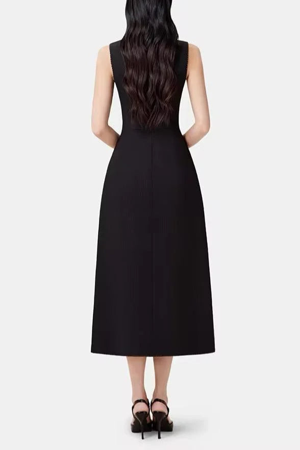 lindsay asymmetric collar blazer midi dress in black