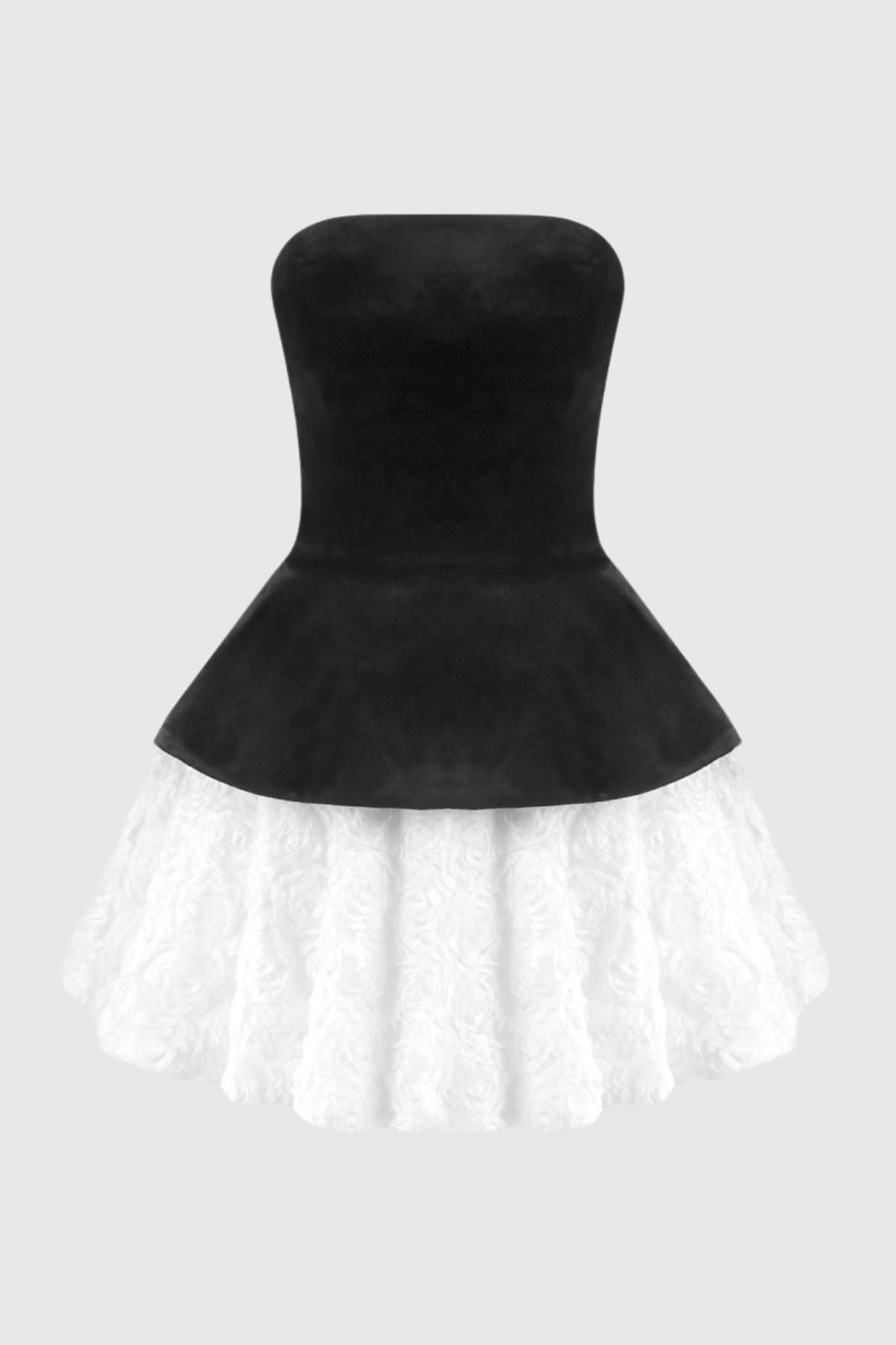 Abda Strapless Floral Layerd Velvet Mini Dress