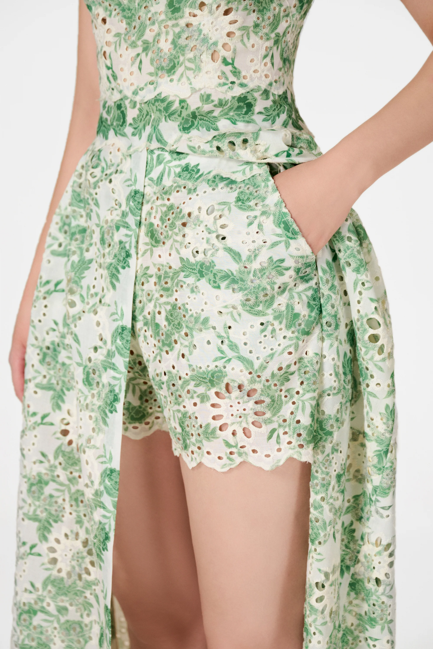 dolores Floral Embroidered Shorts & Maxi Dress Set - Green