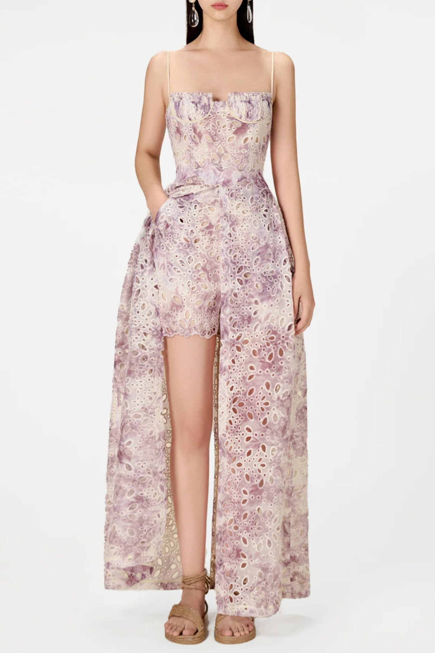 dolores Floral Embroidered Shorts & Maxi Dress Set - Purple