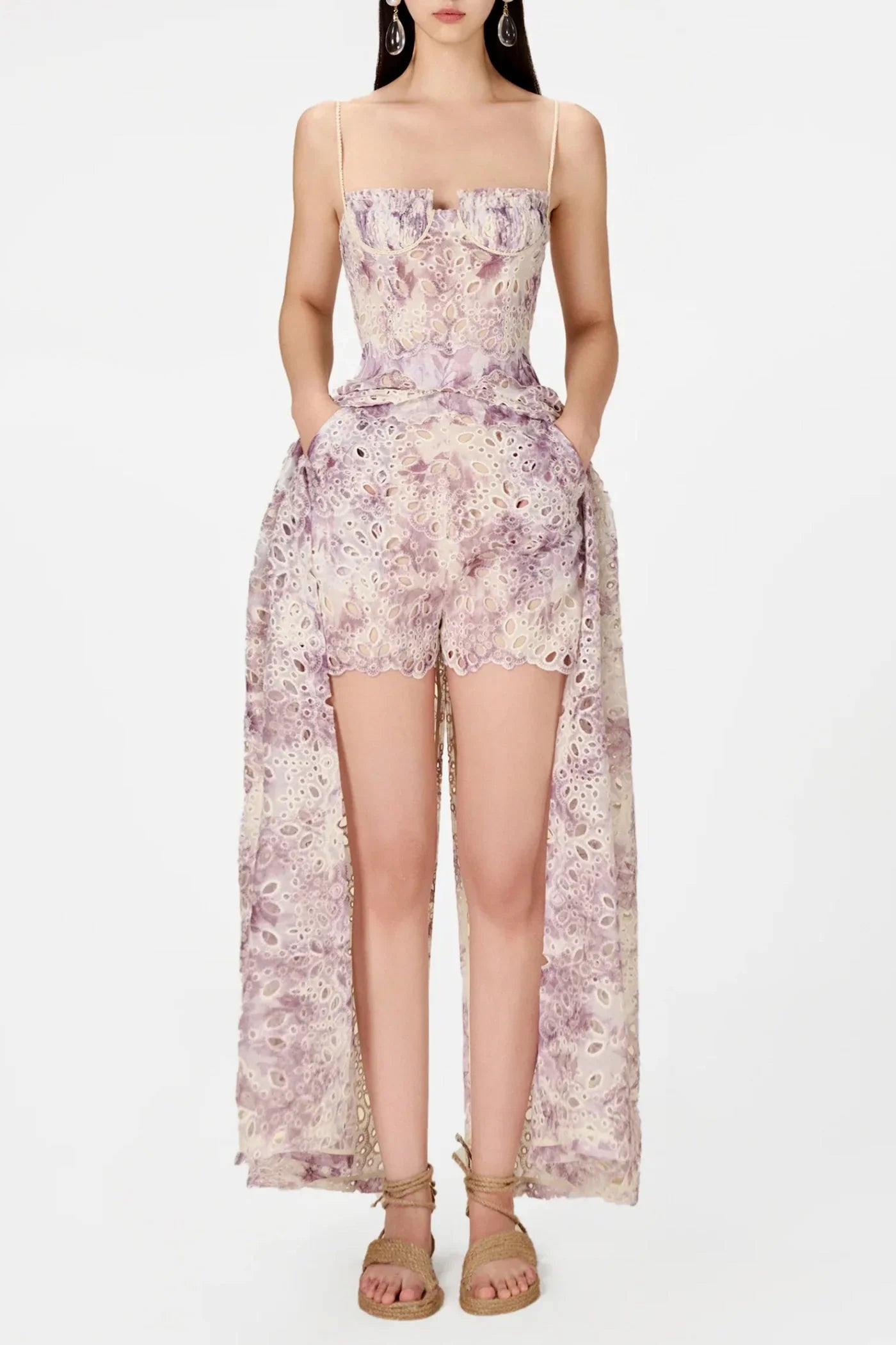 dolores Floral Embroidered Shorts & Maxi Dress Set - Purple