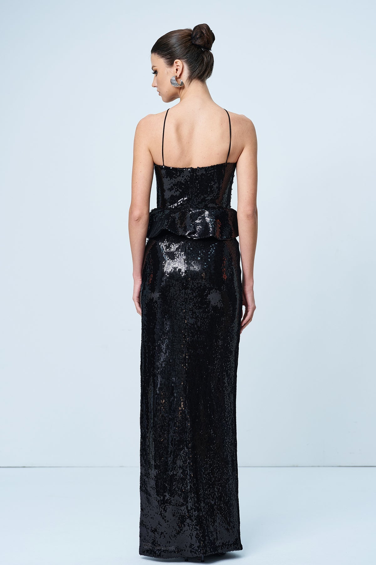 Ambar Sequin Flower Ruffle Maxi Dress