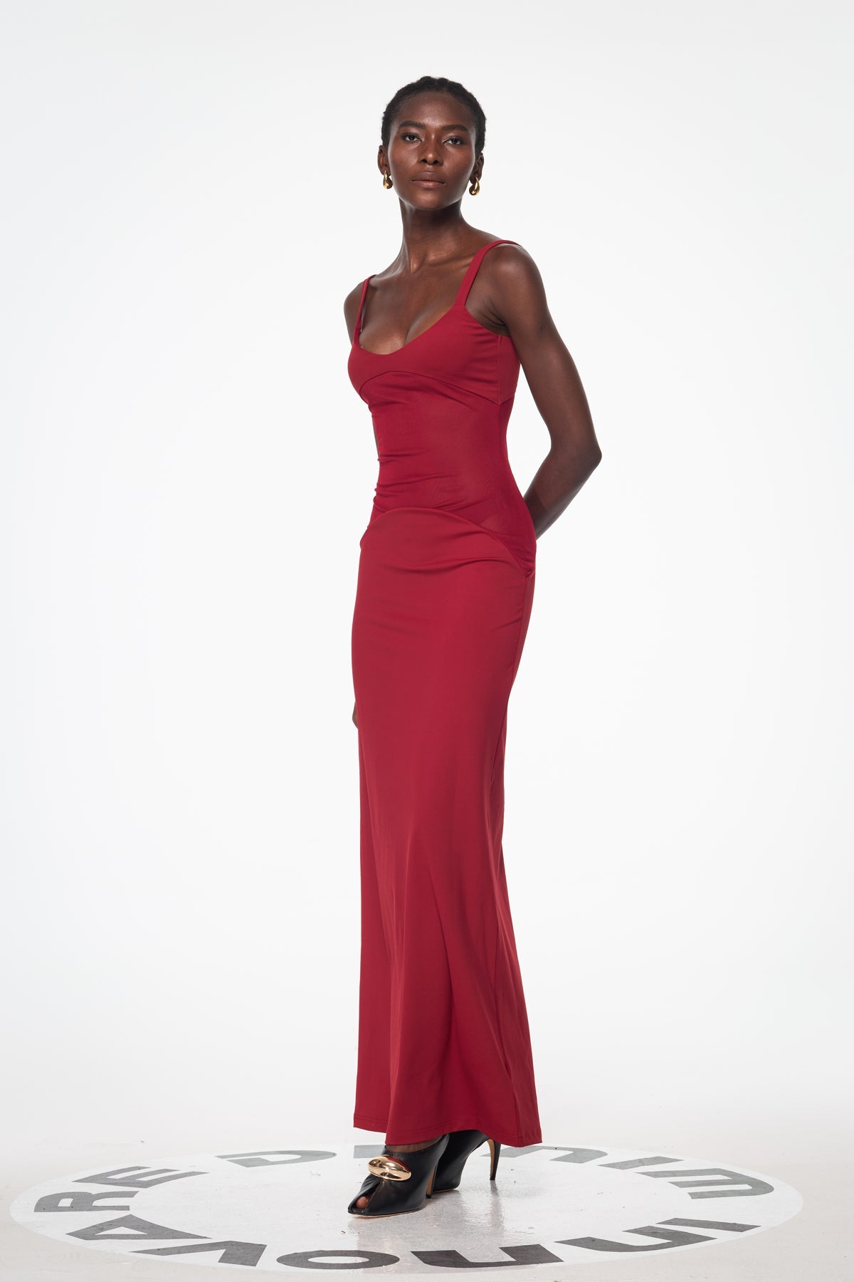 Aram Mesh Spaghetti Sleeveless Maxi Dress
