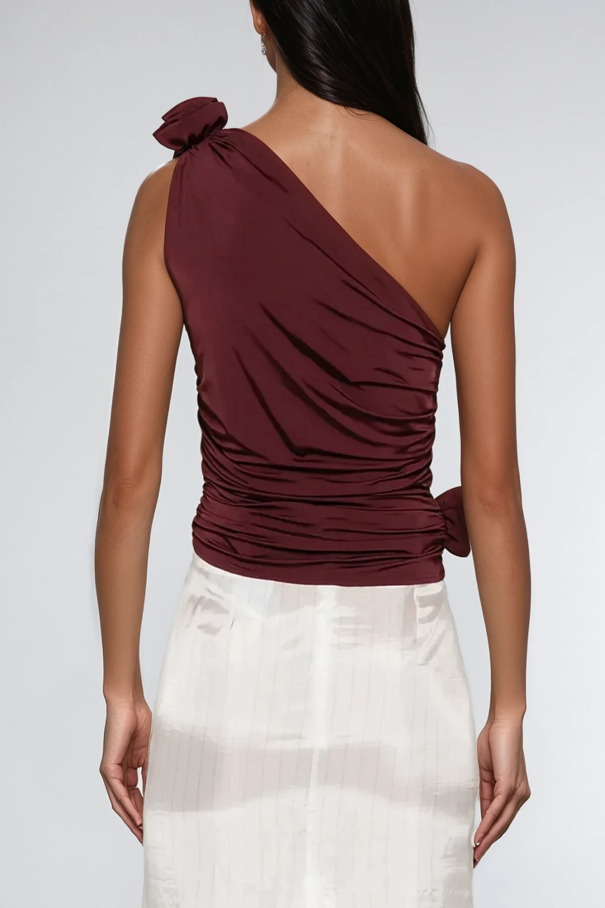 Argyris Flower Ruch One Shouder Top In Red