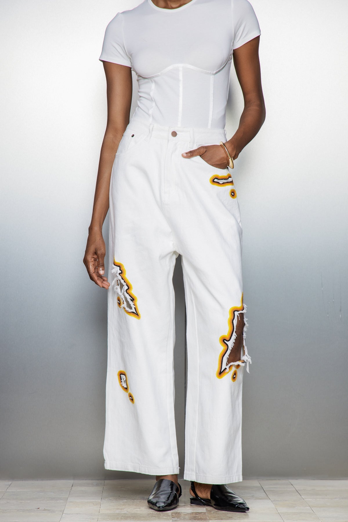 Billie Cutout Embroidered Jeans In White