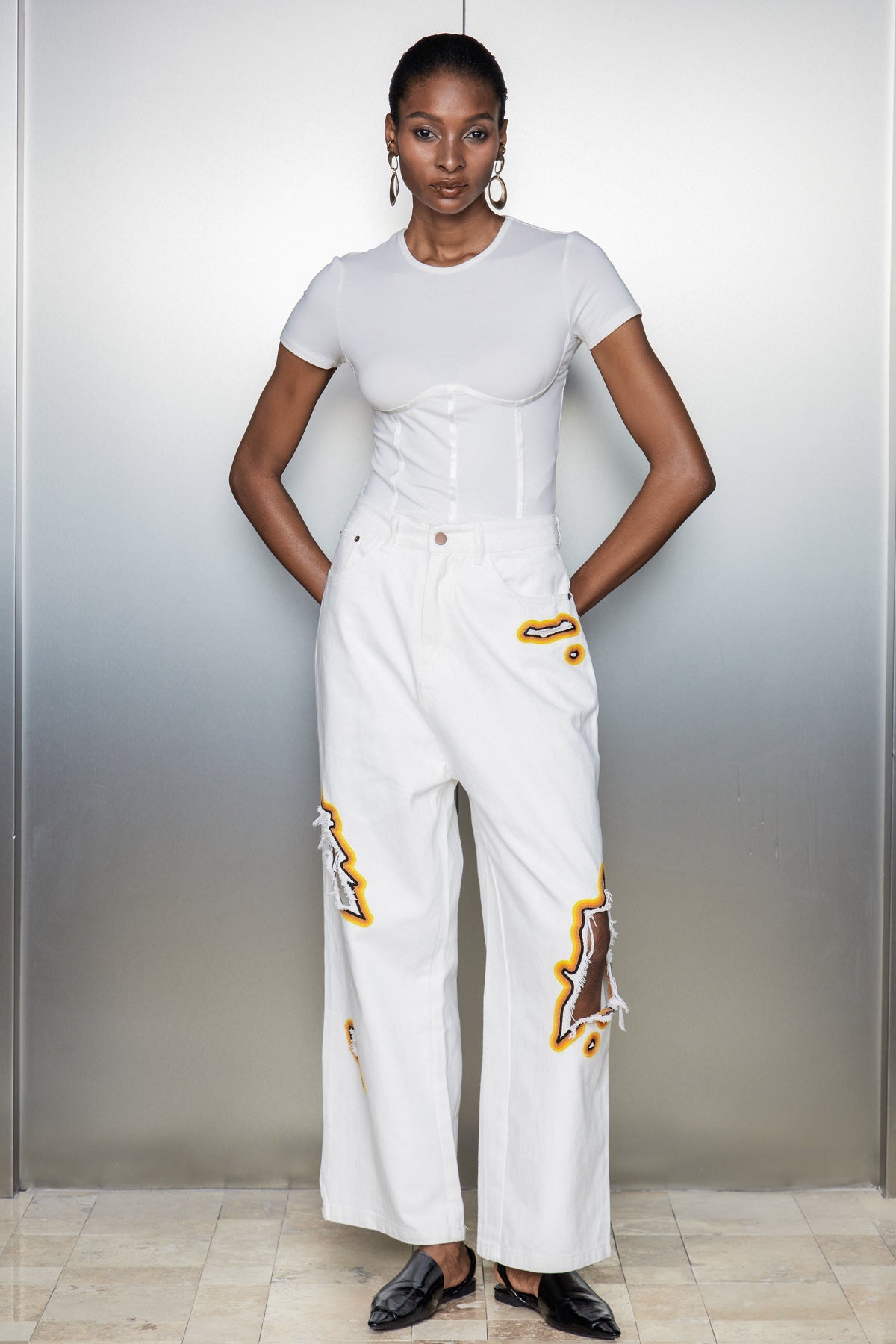 Billie Cutout Embroidered Jeans In White
