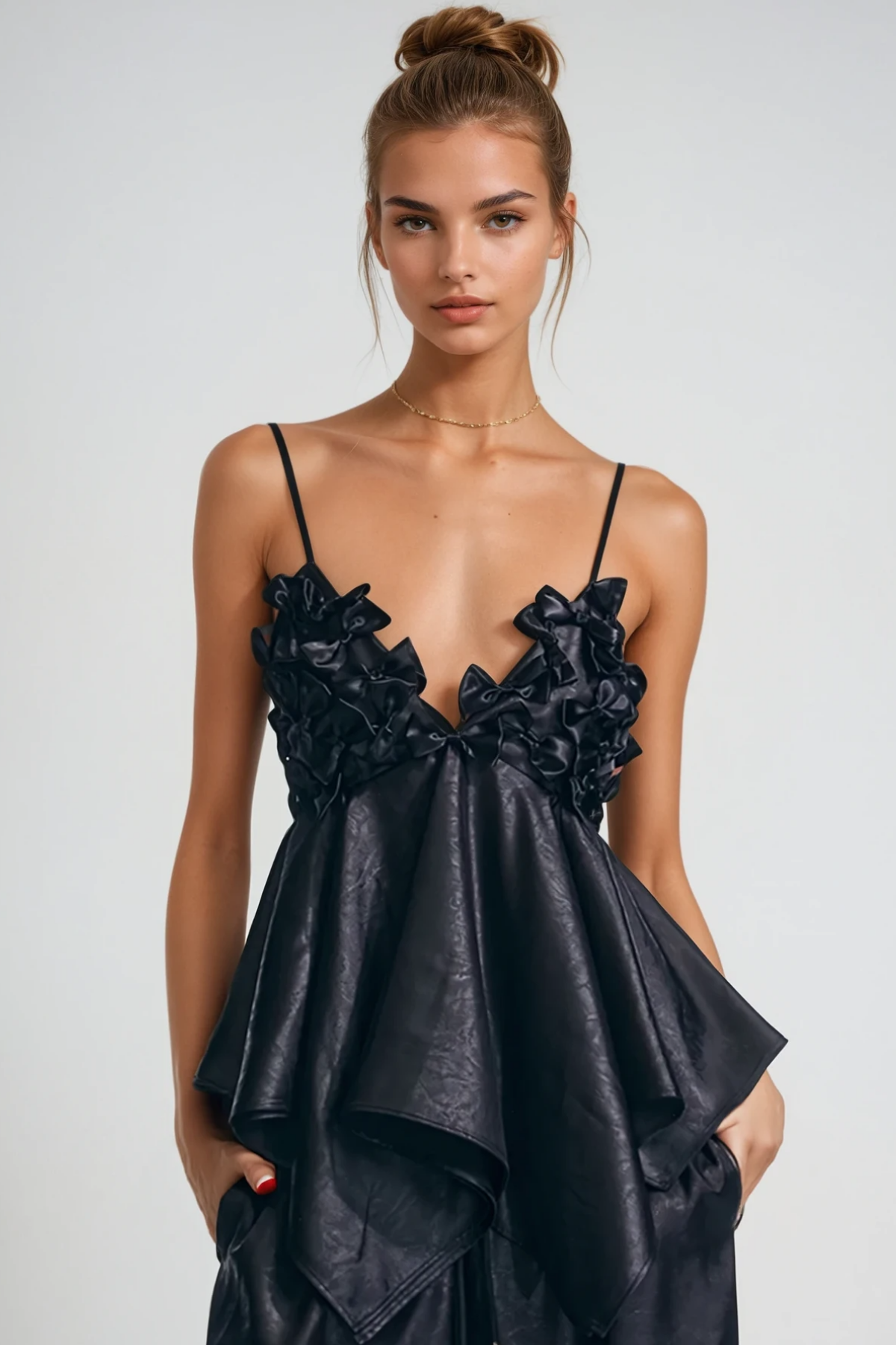 Bitrus Bow Leather Spaghetti Top