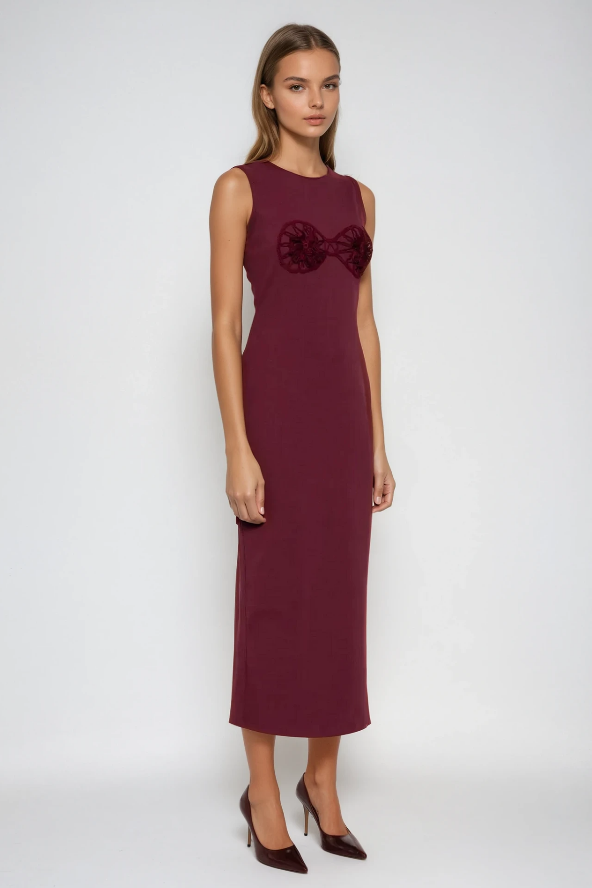 Bjartur Flower Sleeveless Knit Maxi Dress In Red