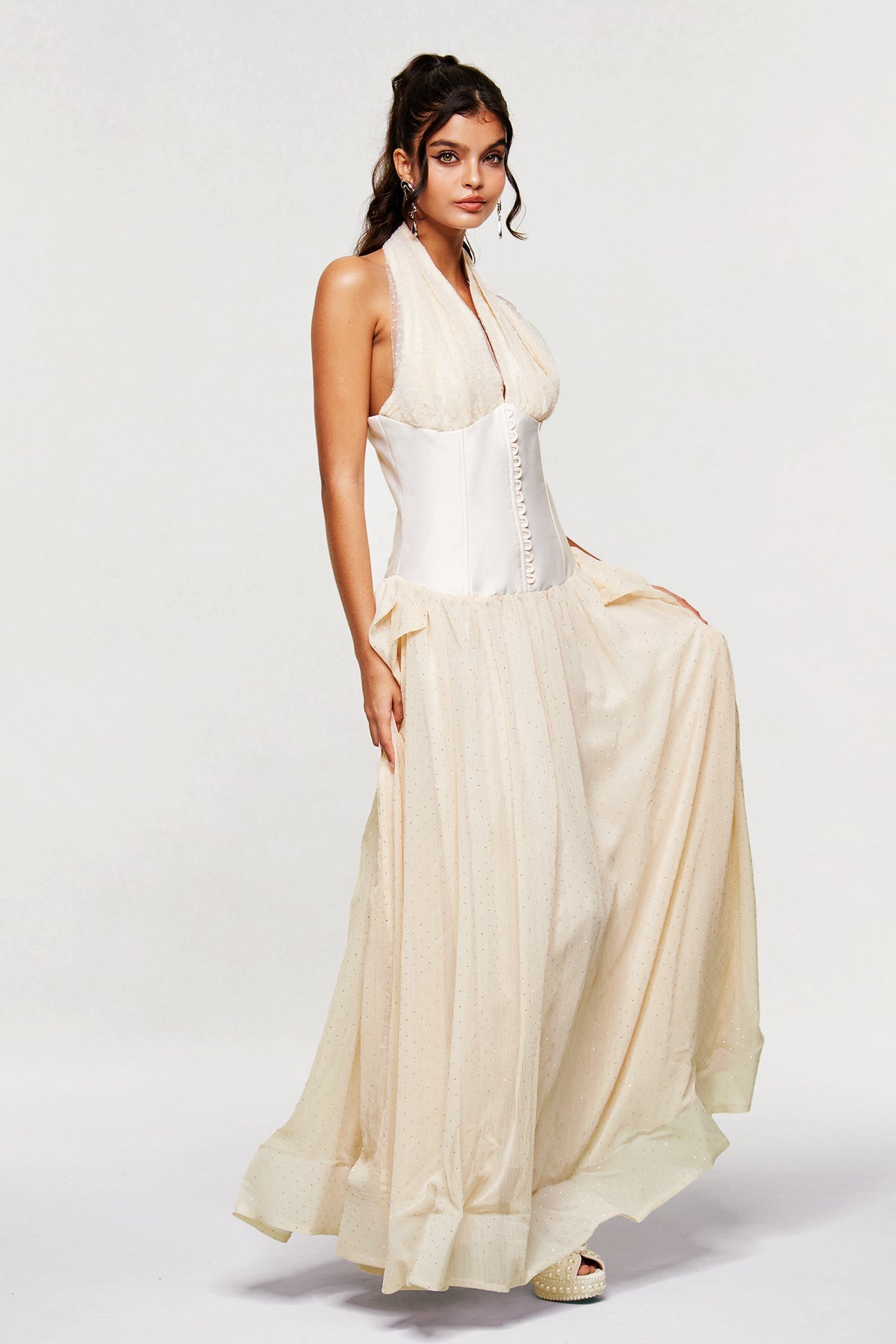 Blakely Mesh Corset Dot Maxi Dress