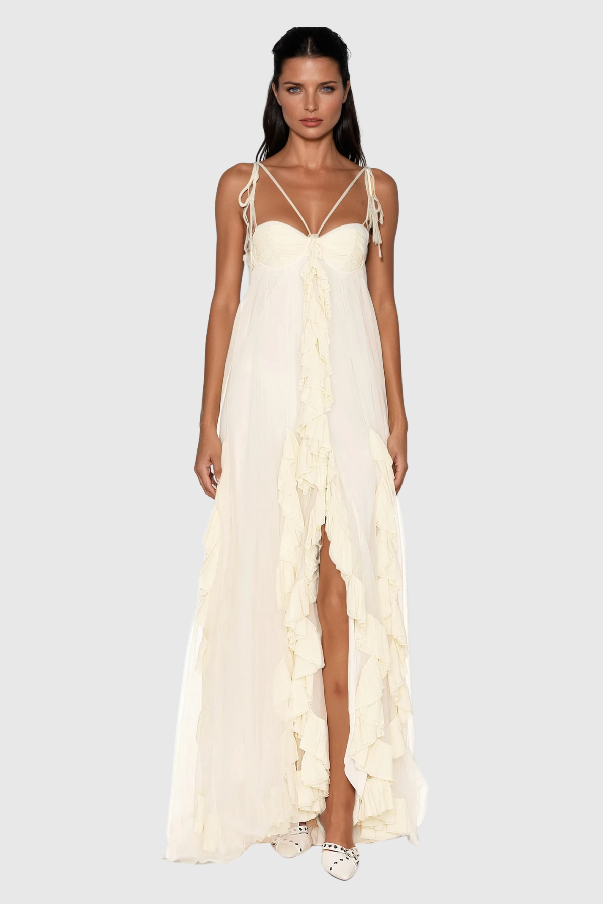 Borya Mesh Ruch Asymmetric Maxi Dress