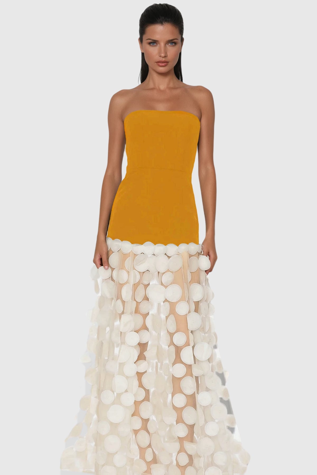 Boryana Dot Strapless Maxi Dress In Yellow
