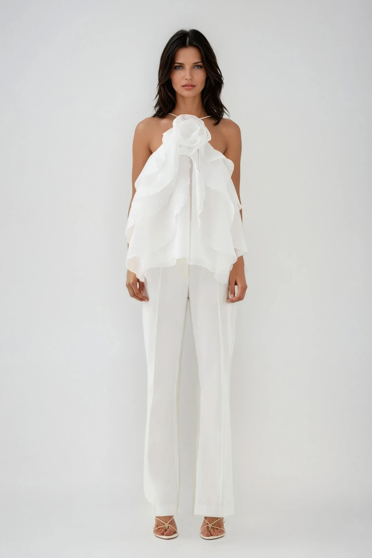 Boudewijn Flower Ruffle Top In White