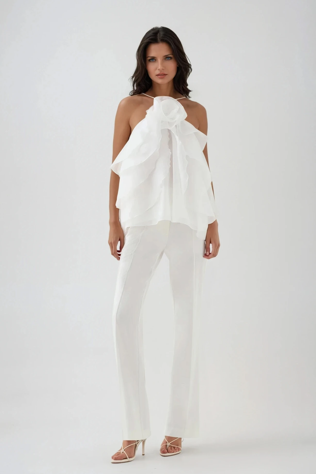 Boudewijn Flower Ruffle Top In White