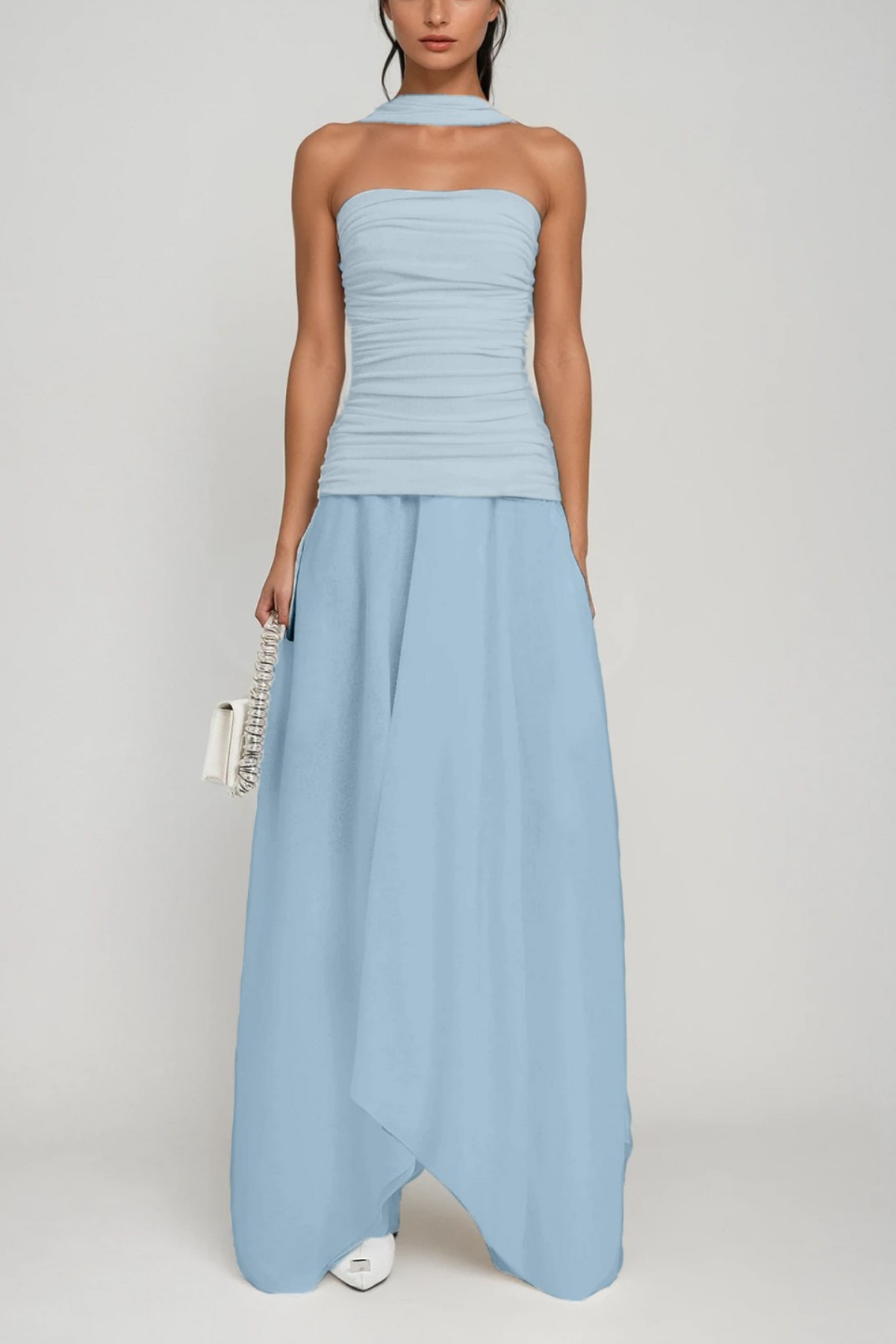 Cabdiraxmaan Ruch Drawstring Asymmetric Maxi Dress In Blue