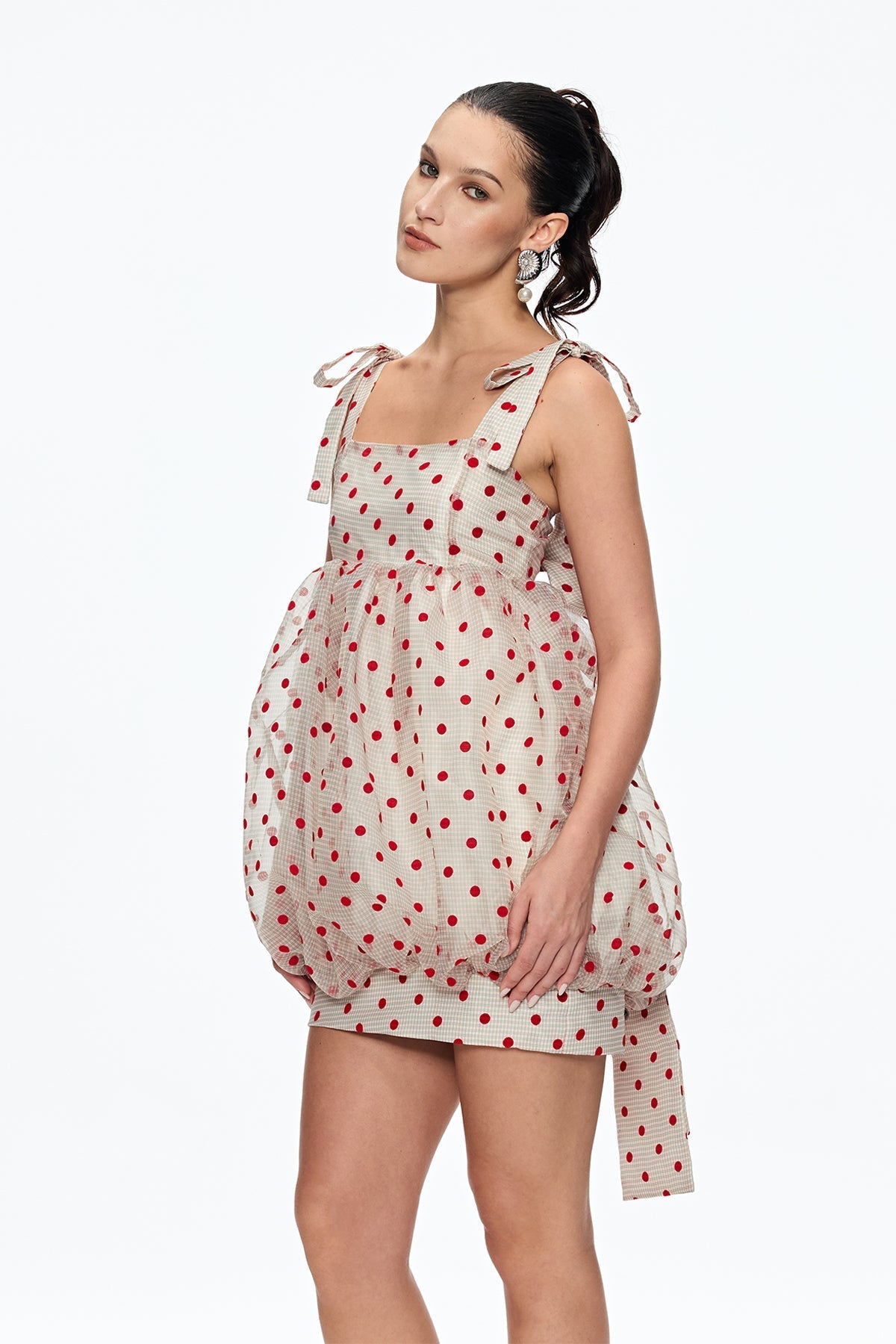 jennifer Dot Grid Bow Mini Dress