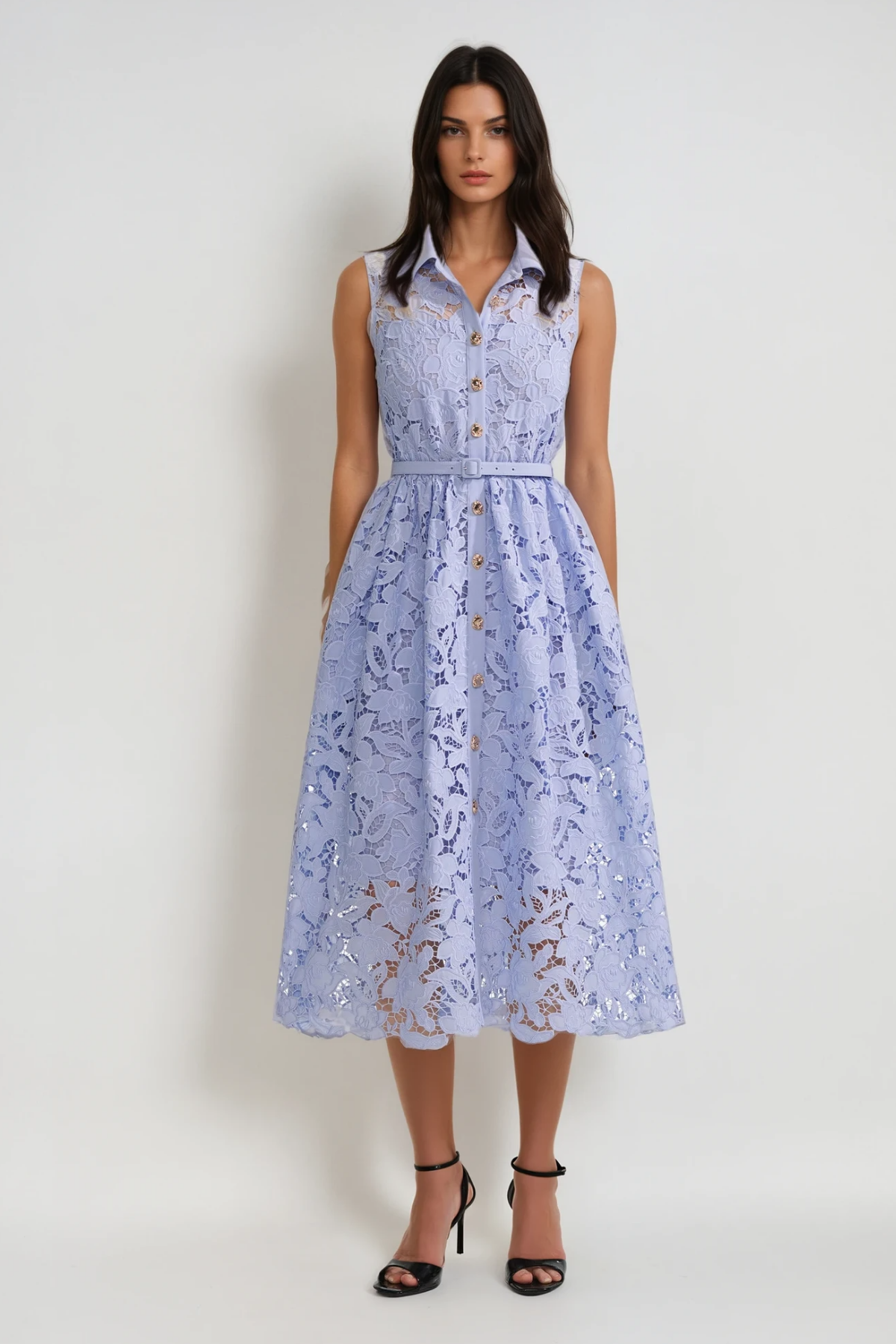 Calixtus Embroidered Sleeveless Cutout Midi Dress