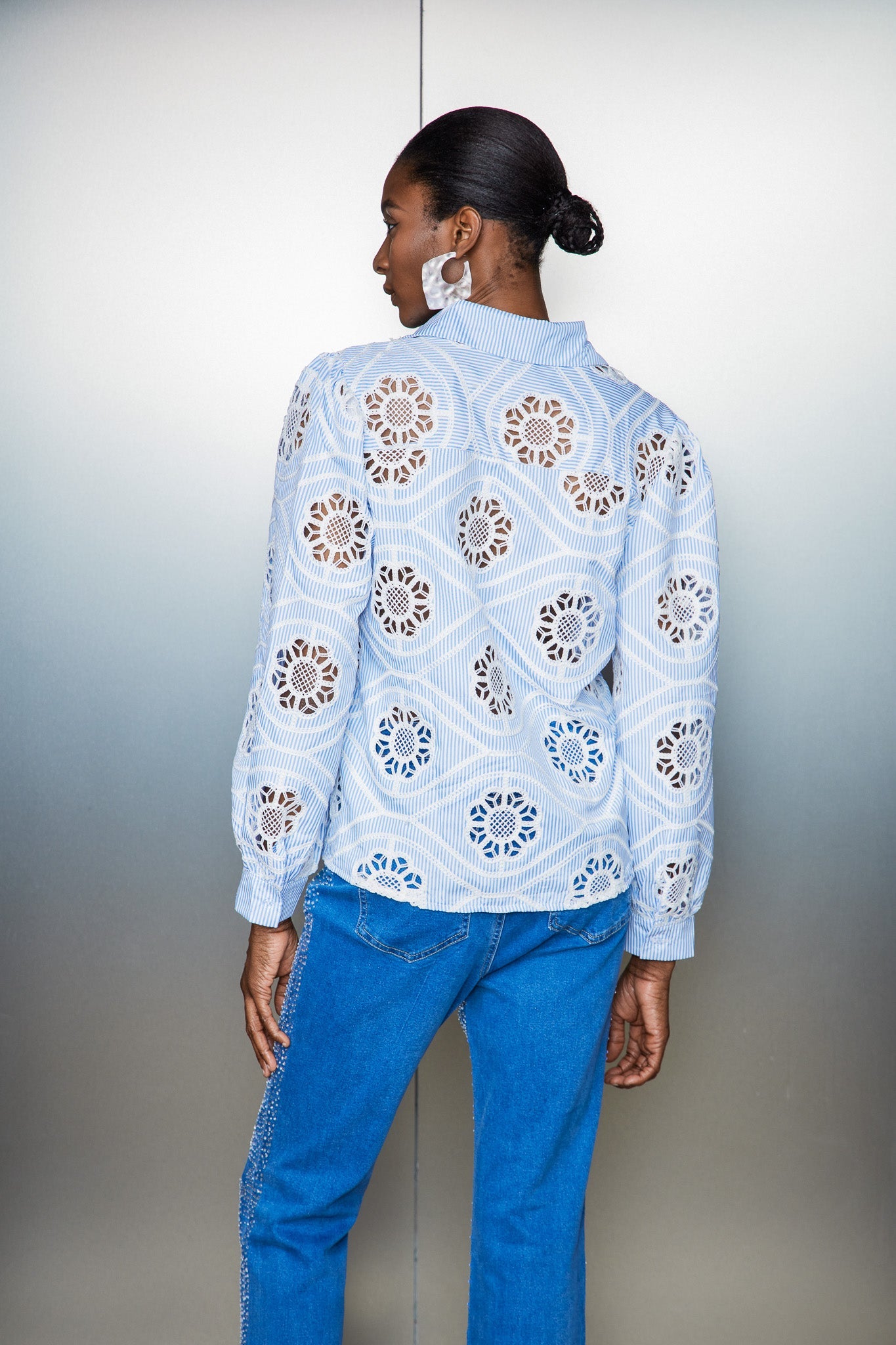 Catell Cutout Stripe Embroidered Shirt