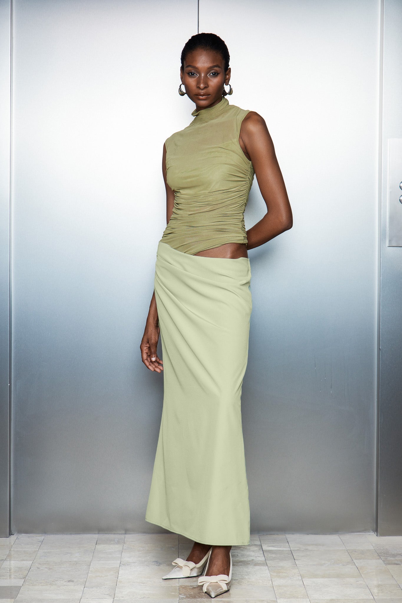 Catharina Mesh Ruch Cutout Maxi Dress