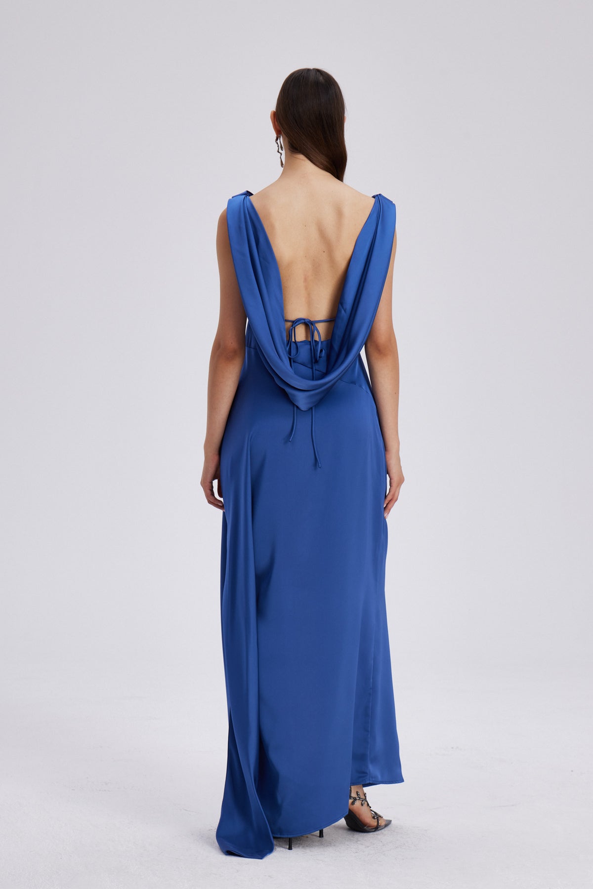 Charoula Bow Backless Satin Maxi Dress