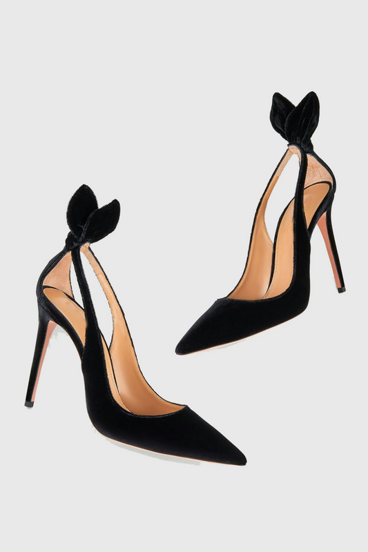 Crisia Bow Tie Velvet Pumps - Black