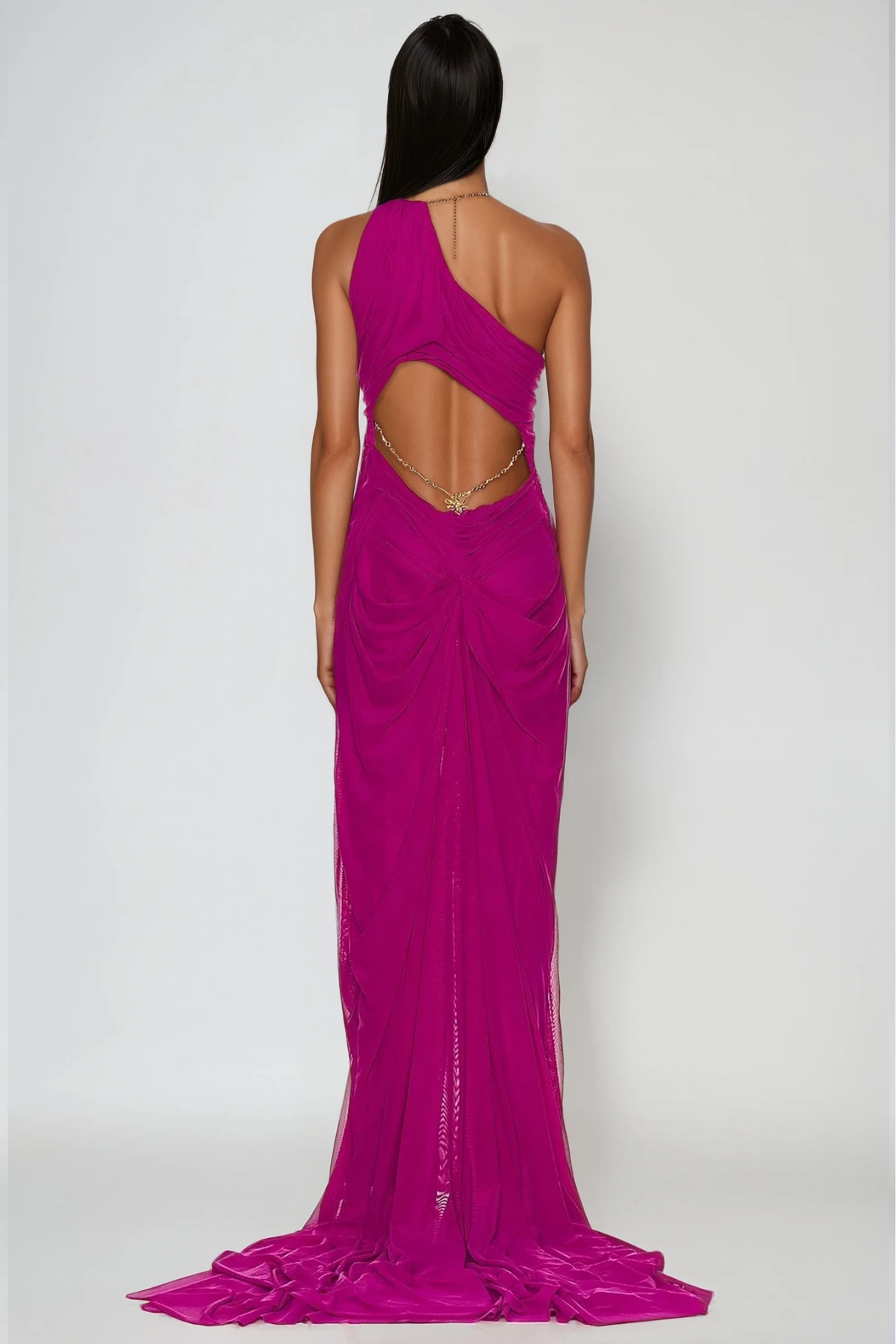 kimberley Plunge Chain Asymmetric Maxi Dress In Purple
