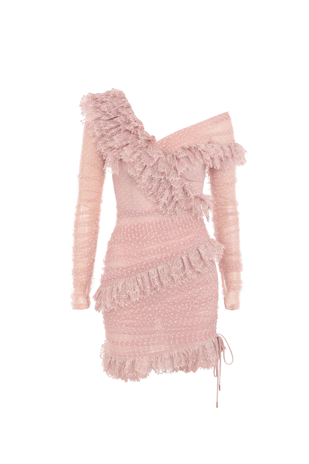 jolie Mesh Dot Ruch Mini Dress