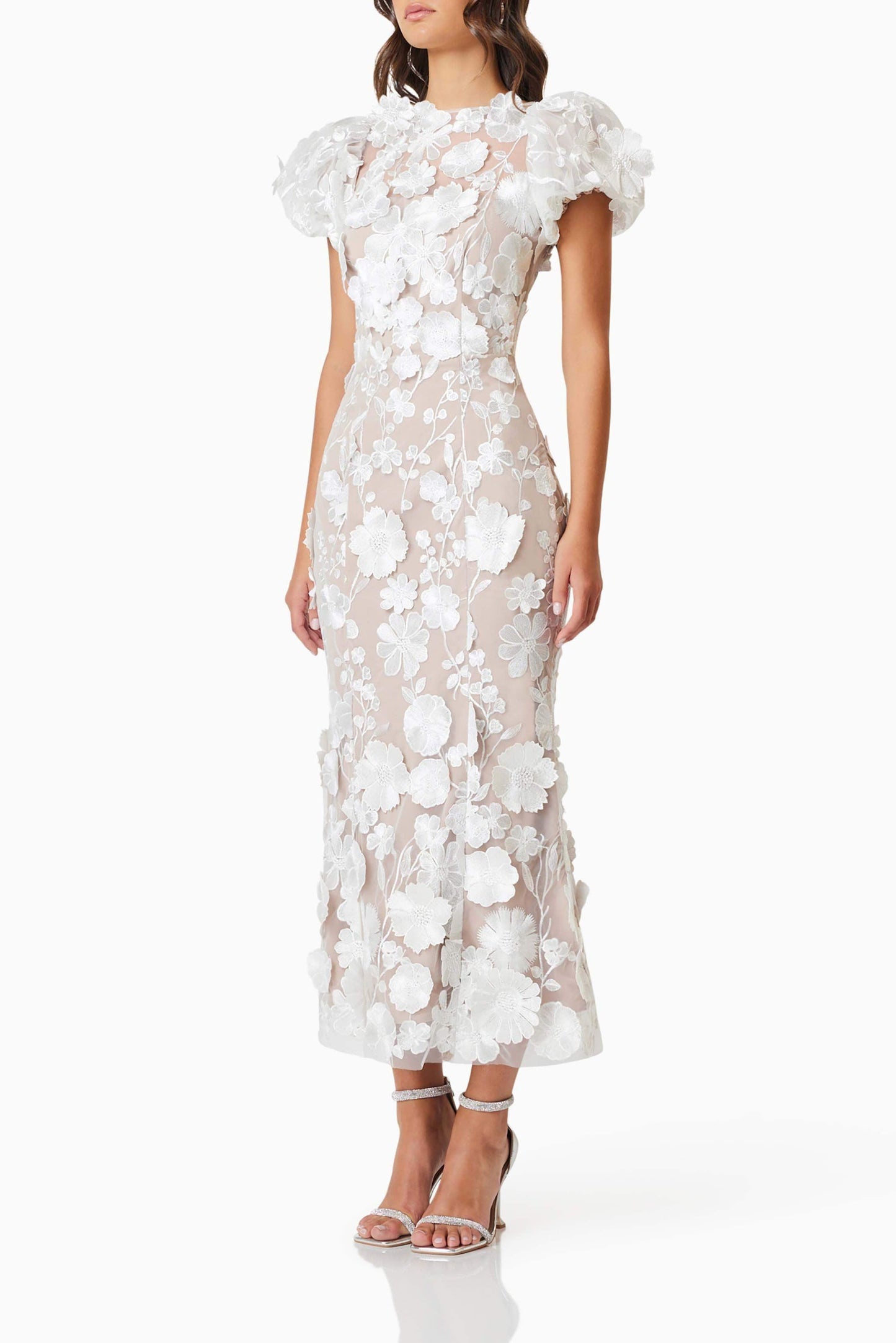 madeline 3D Lace Maxi Dress In White