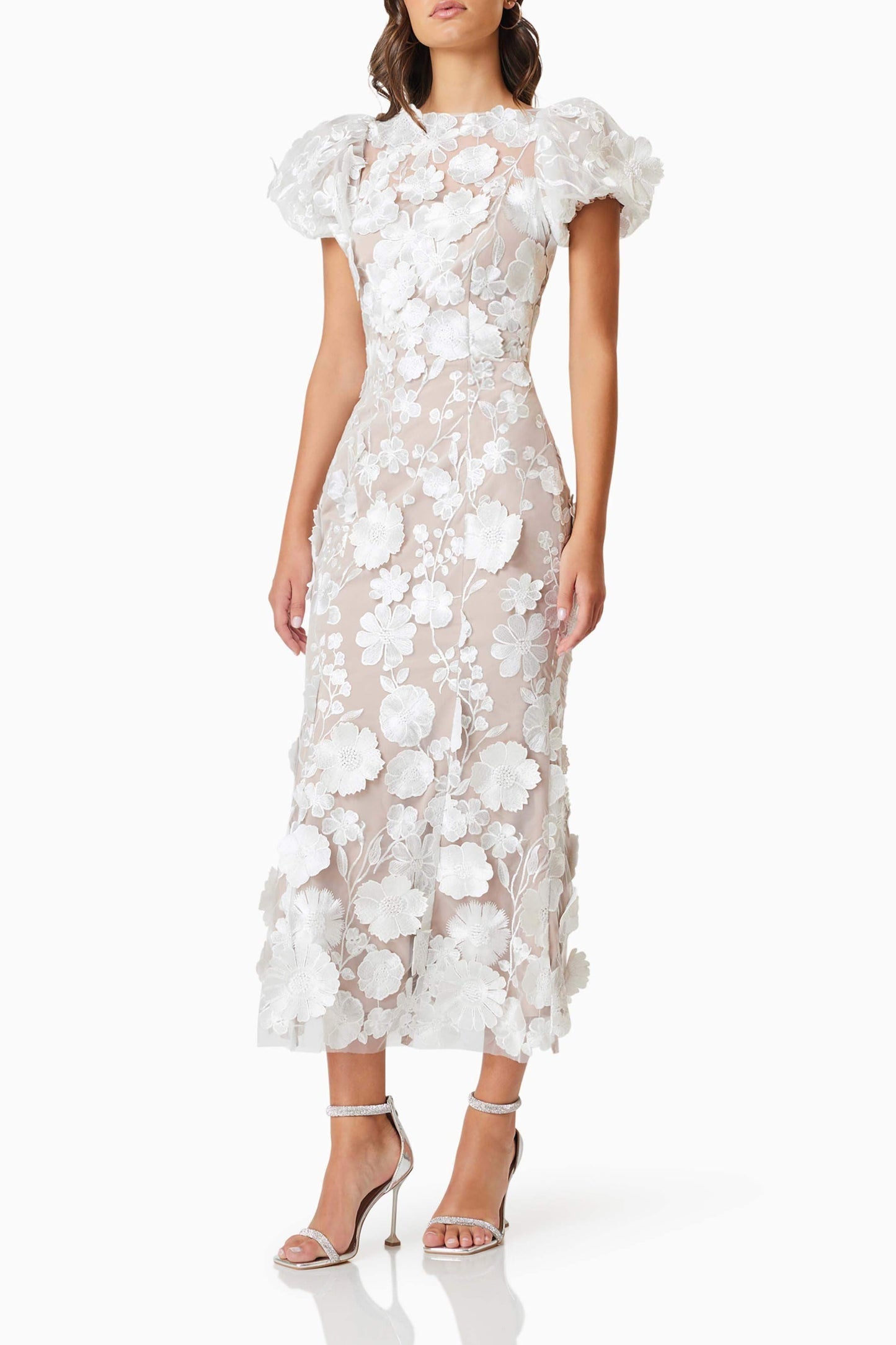 madeline 3D Lace Maxi Dress In White