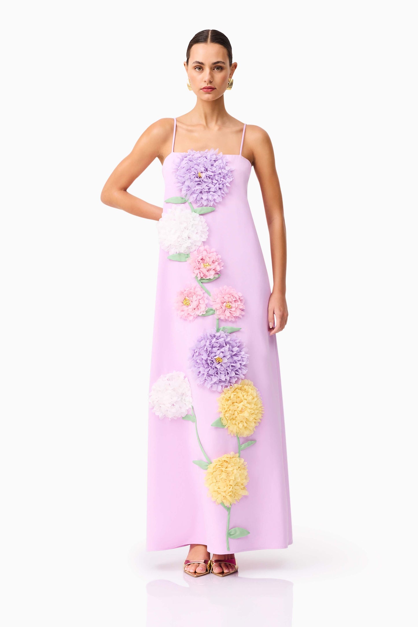 aaliyah Buttercup Embroidered Maxi Dress in Purple