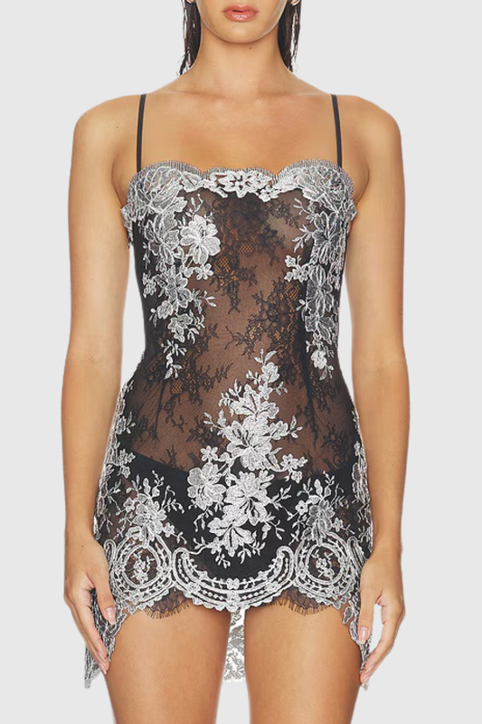 Elsbeth Lace Trim Mini Dress