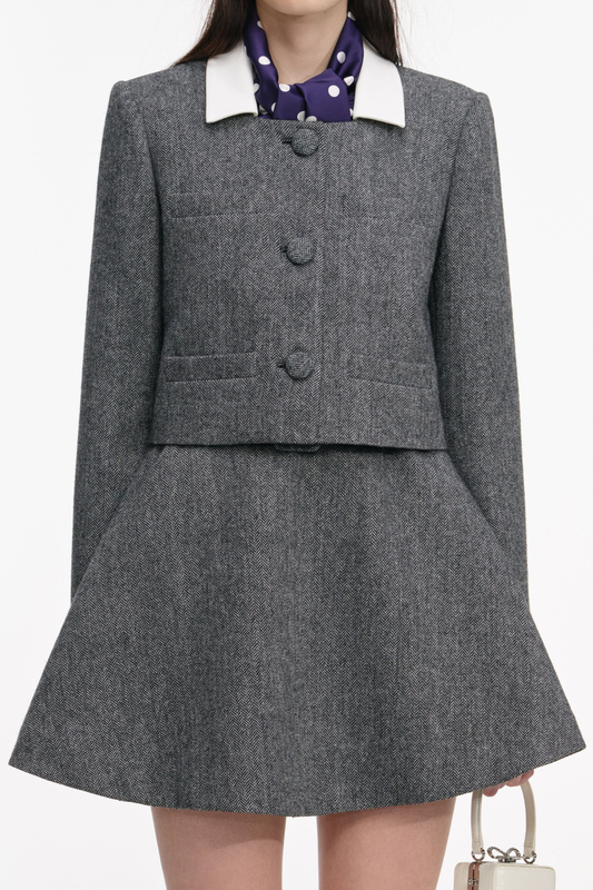Euryda Herringbone Polka Dot Scarf Jacket