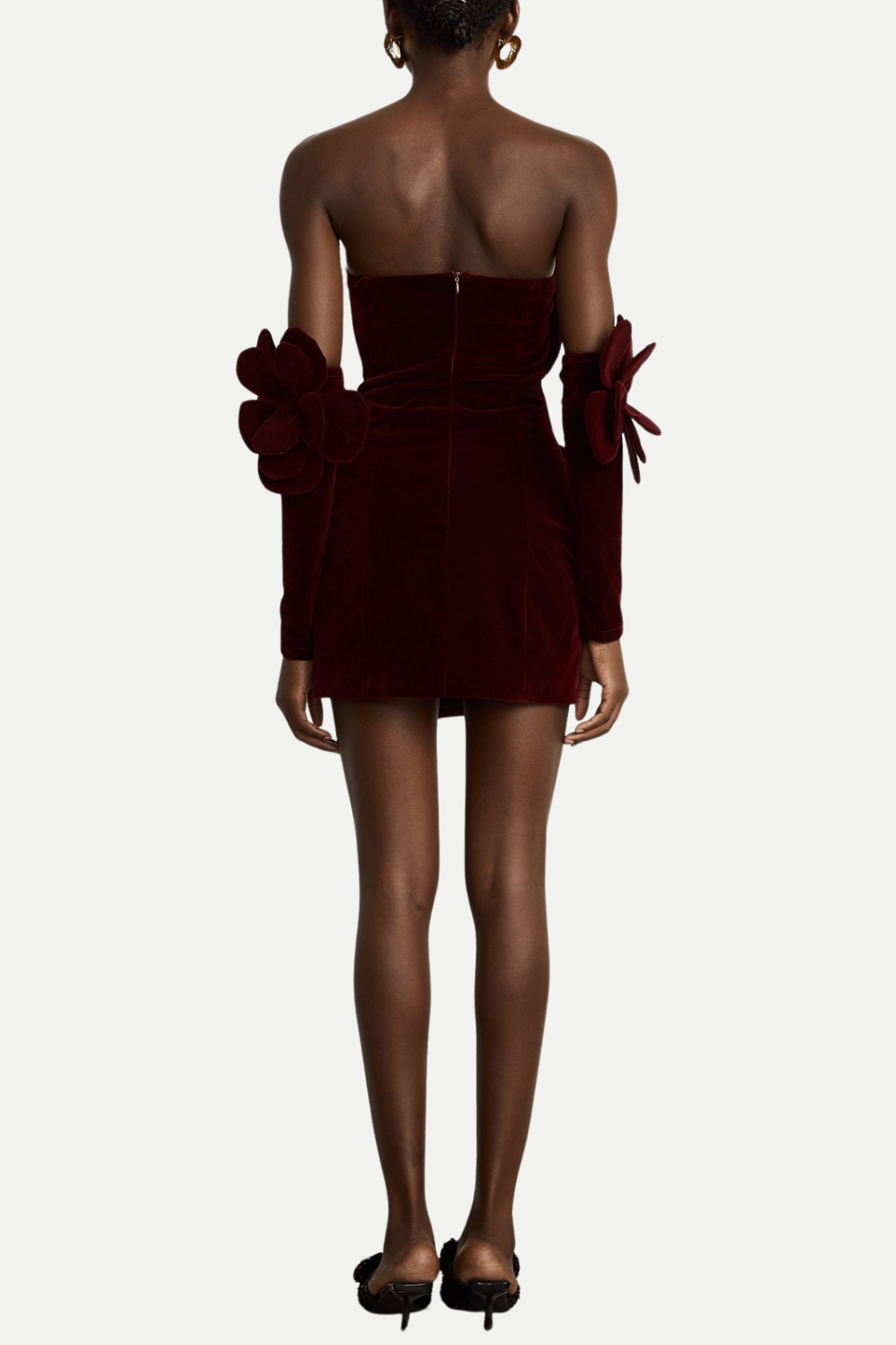 Kerio Floral Appliqué Velvet Mini Dress - Red