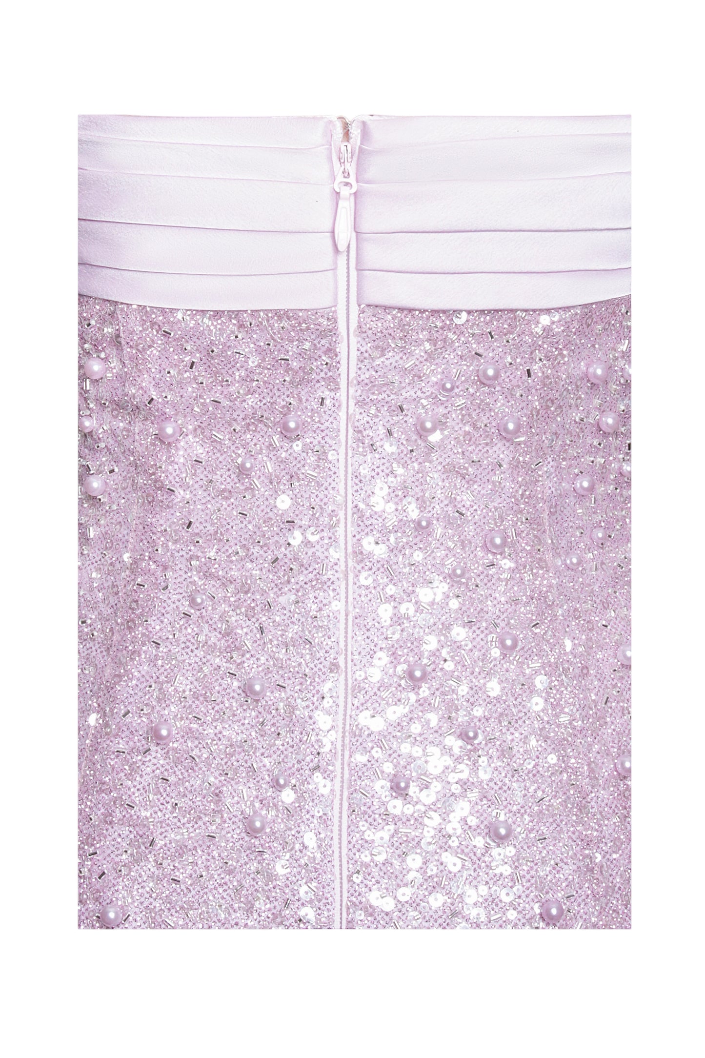 PINK SATIN SEQUIN PEARLS BEADED MAXI DRESS