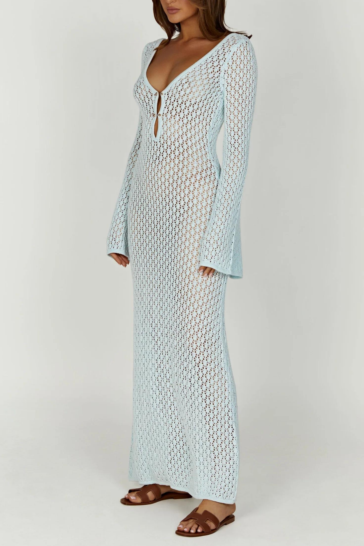 Lana Knit Cutout Plunge Maxi Dress In Blue