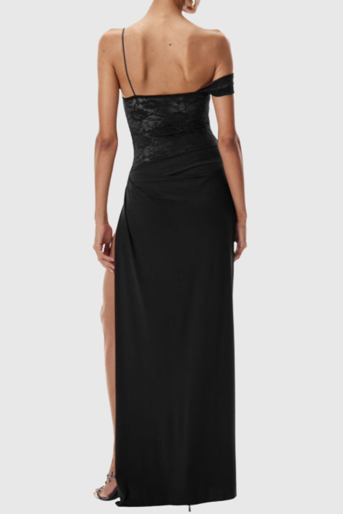 Leroy Lace Panel Asymmetric Maxi Dress - Black