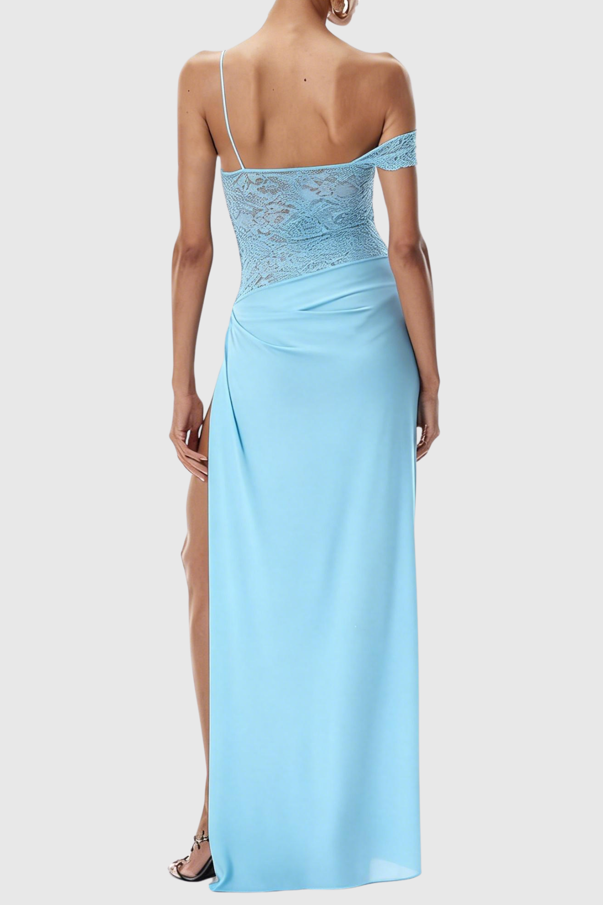 Leroy Lace Panel Asymmetric Maxi Dress - Blue