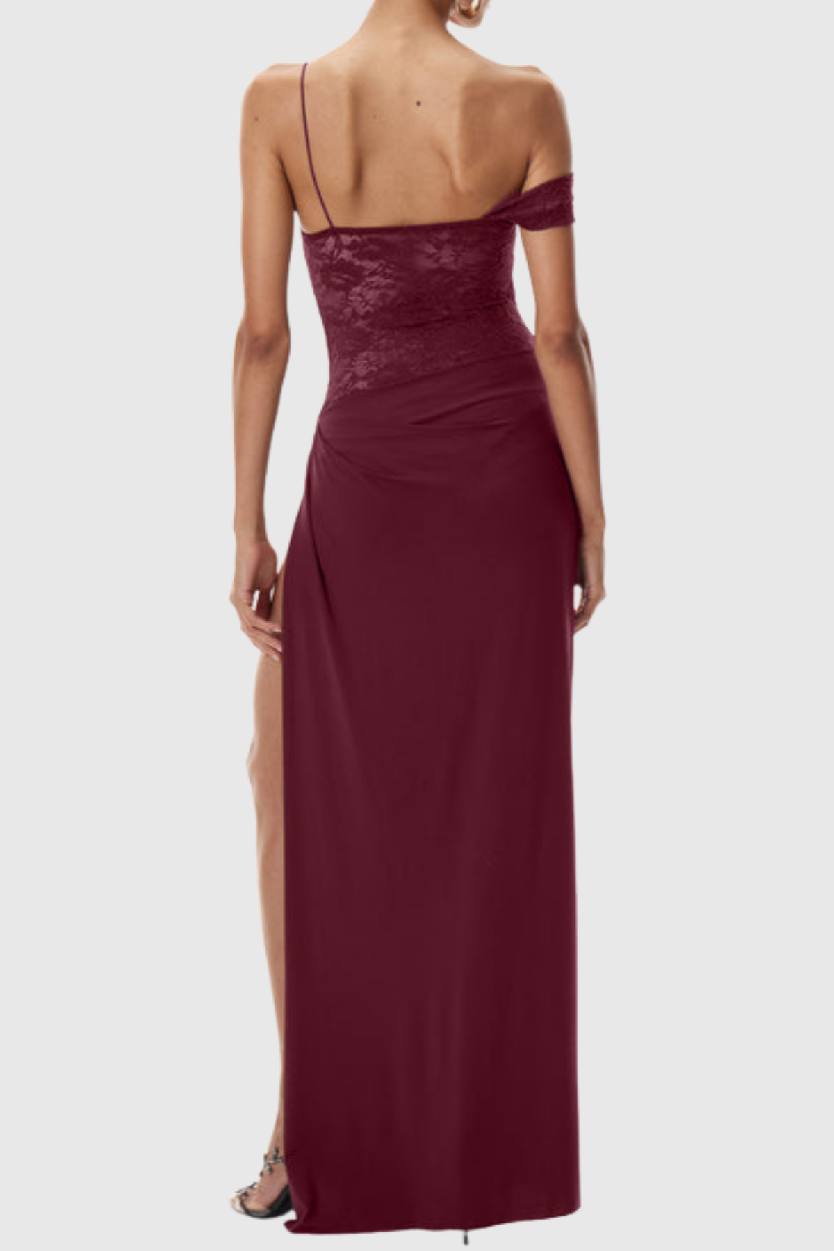 Leroy Lace Panel Asymmetric Maxi Dress - Wine