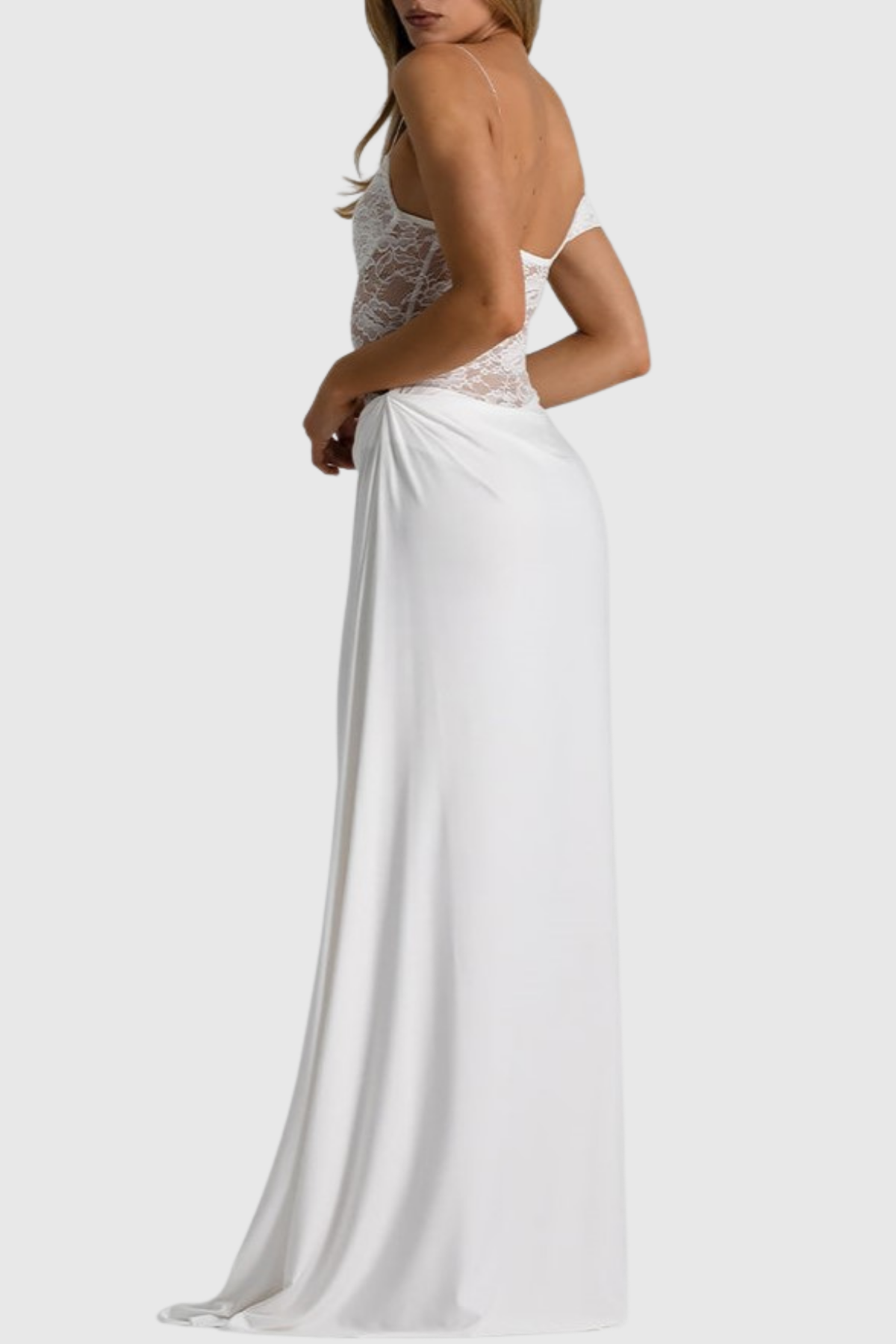 Leroy Lace Panel Asymmetric Maxi Dress - White