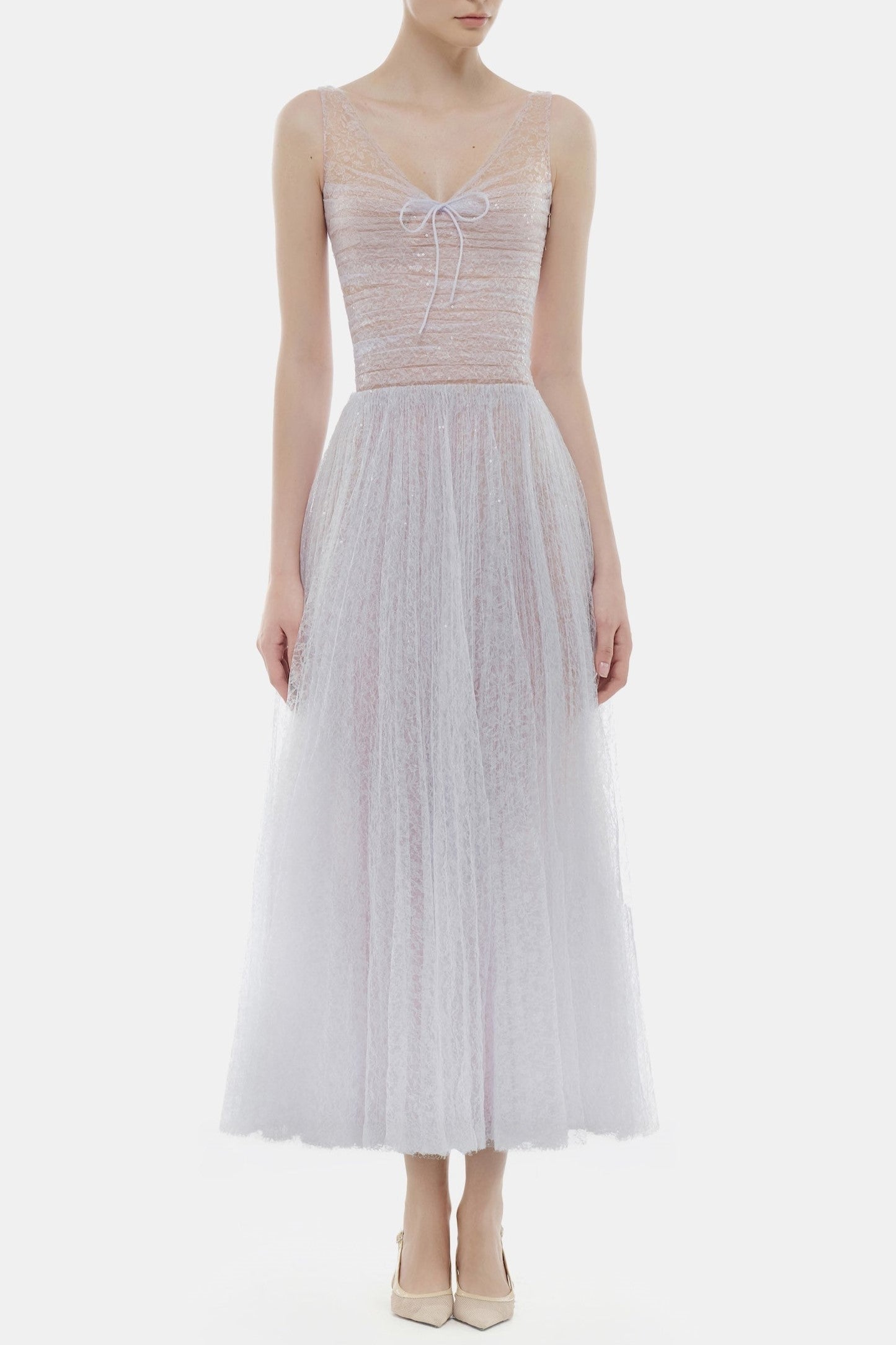 jessica Mesh Pleated lace Maxi Dress - Purple